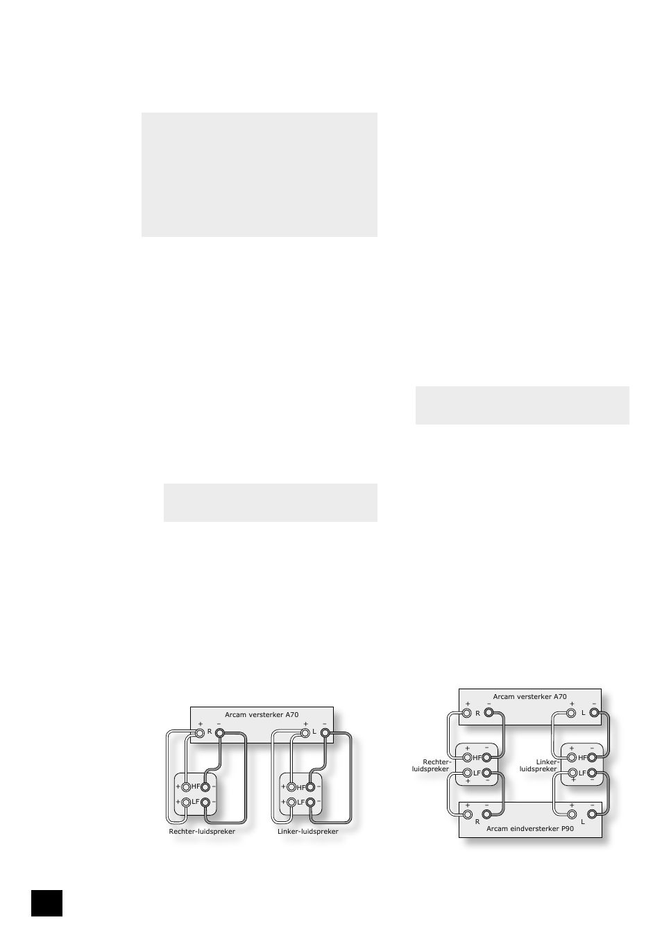 Bi-wiring en bi-amping van luidsprekers, Bi-wiring van uw luidsprekers, Bi-amping van uw systeem | Arcam A70 User Manual | Page 48 / 52