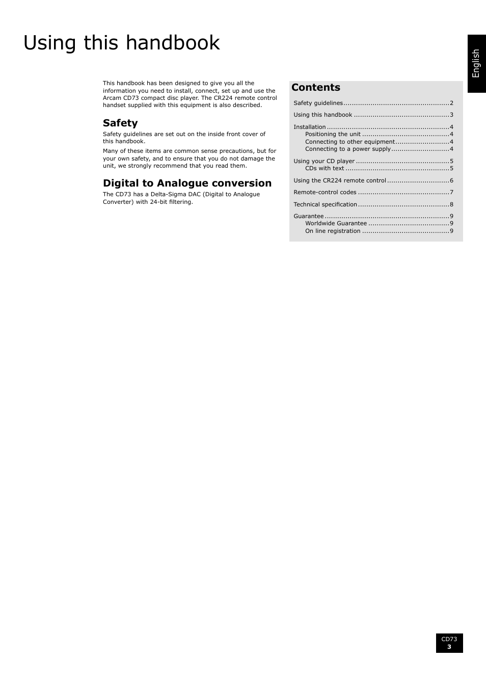 Arcam Compact Disc Player CD73 User Manual | Page 3 / 9