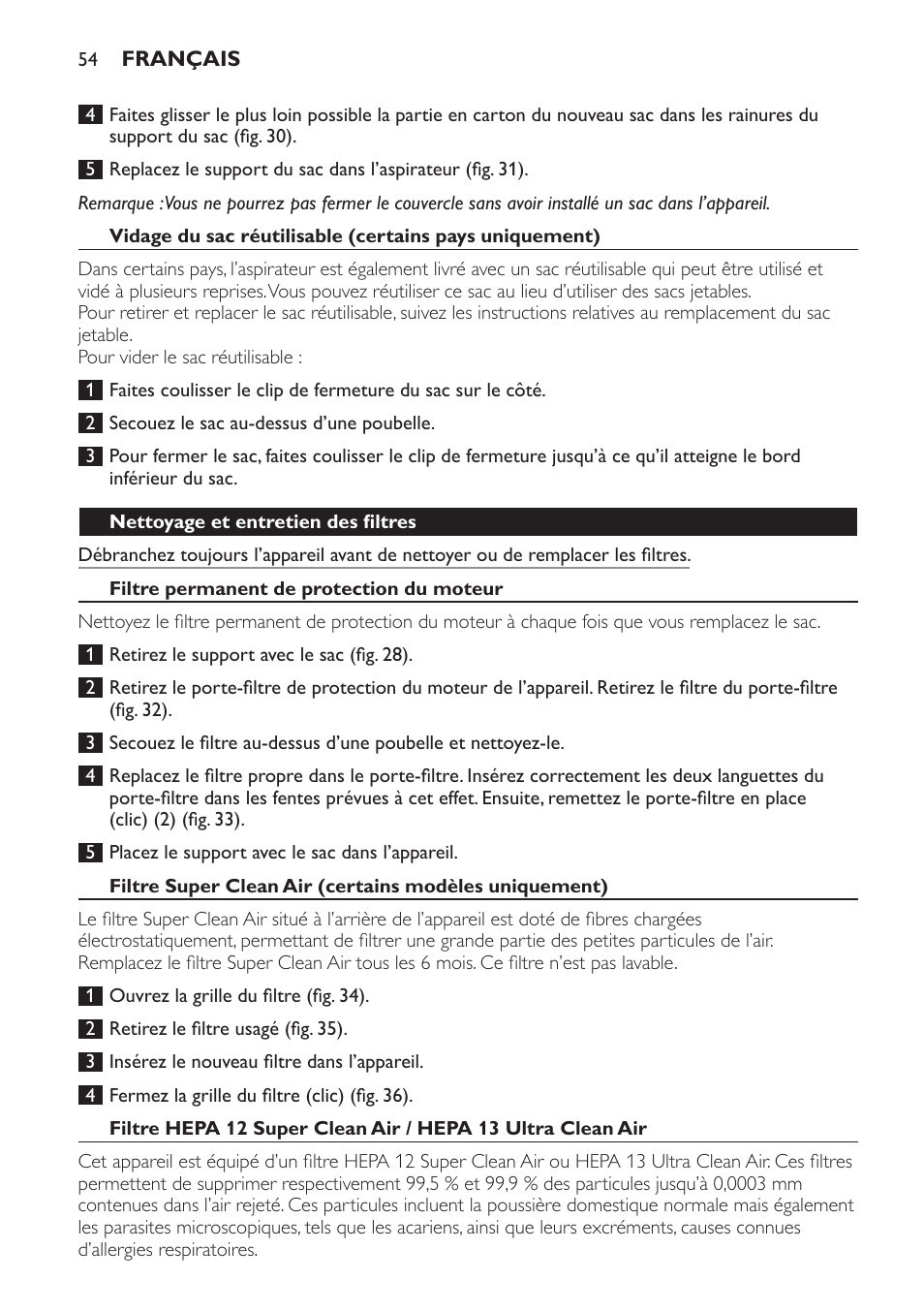 Nettoyage et entretien des filtres, Filtre permanent de protection du moteur | Philips Jewel Aspirateur avec sac User Manual | Page 54 / 104