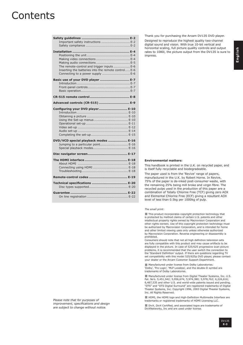 Arcam DV135 User Manual | Page 3 / 24