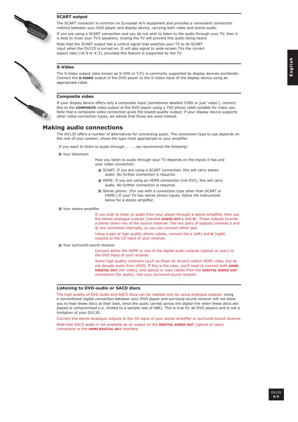Making audio connections | Arcam DV135 User Manual | Page 5 / 24