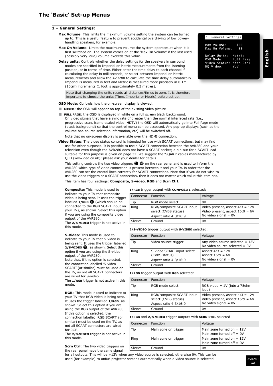 The ‘basic’ set-up menus | Arcam AVR280 User Manual | Page 13 / 38