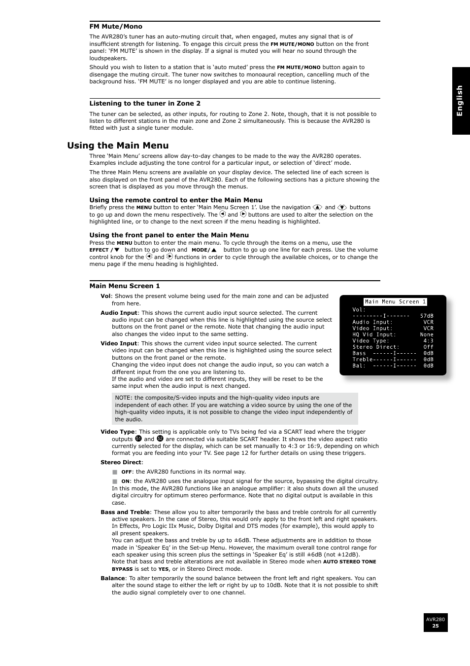 Using the main menu | Arcam AVR280 User Manual | Page 25 / 38