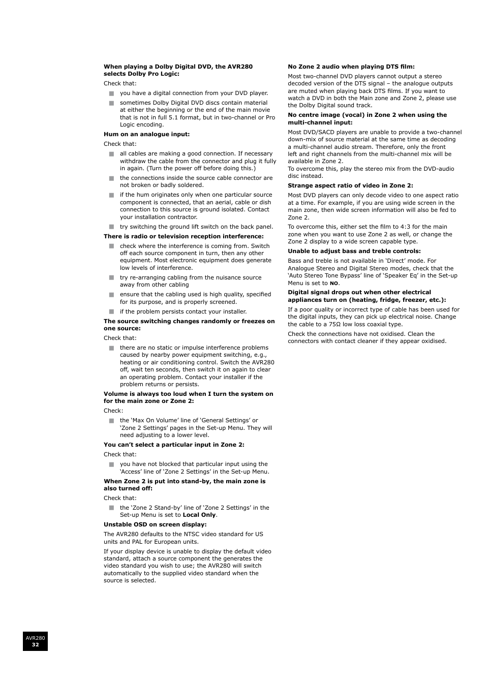 Arcam AVR280 User Manual | Page 32 / 38