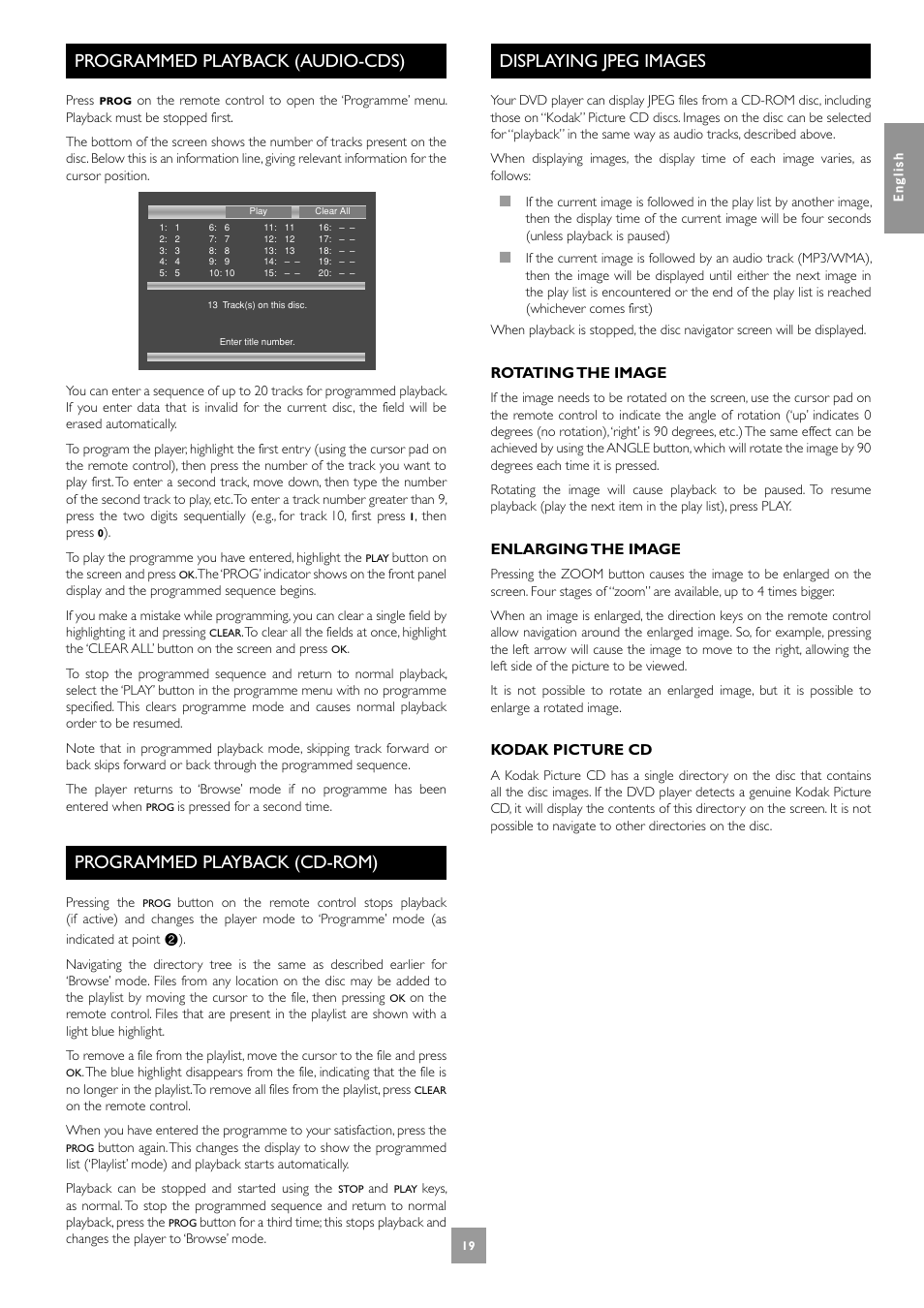 Programmed playback (audio-cds), Programmed playback (cd‑rom), Displaying jpeg images | 19 displaying jpeg images, Programmed playback (cd-rom) | Arcam DV27A User Manual | Page 19 / 100