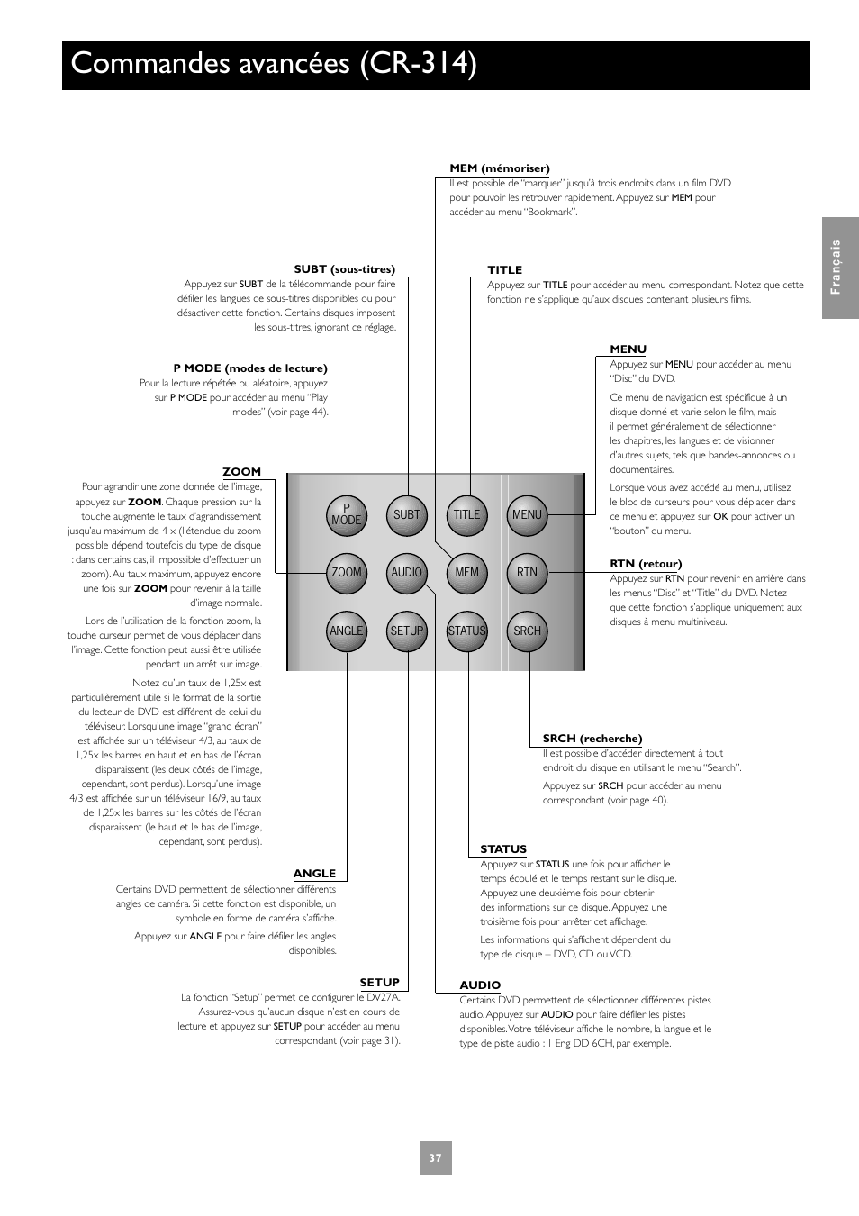 Commandes avancées (cr-314) | Arcam DV27A User Manual | Page 37 / 100