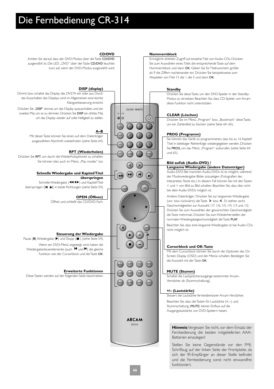 Die fernbedienung cr-314 | Arcam DV27A User Manual | Page 60 / 100