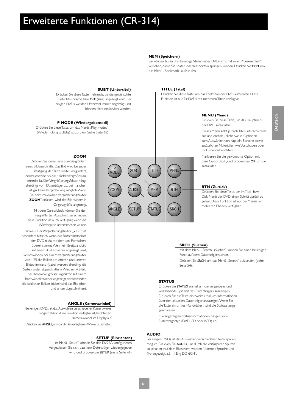 Erweiterte funktionen (cr-314) | Arcam DV27A User Manual | Page 61 / 100