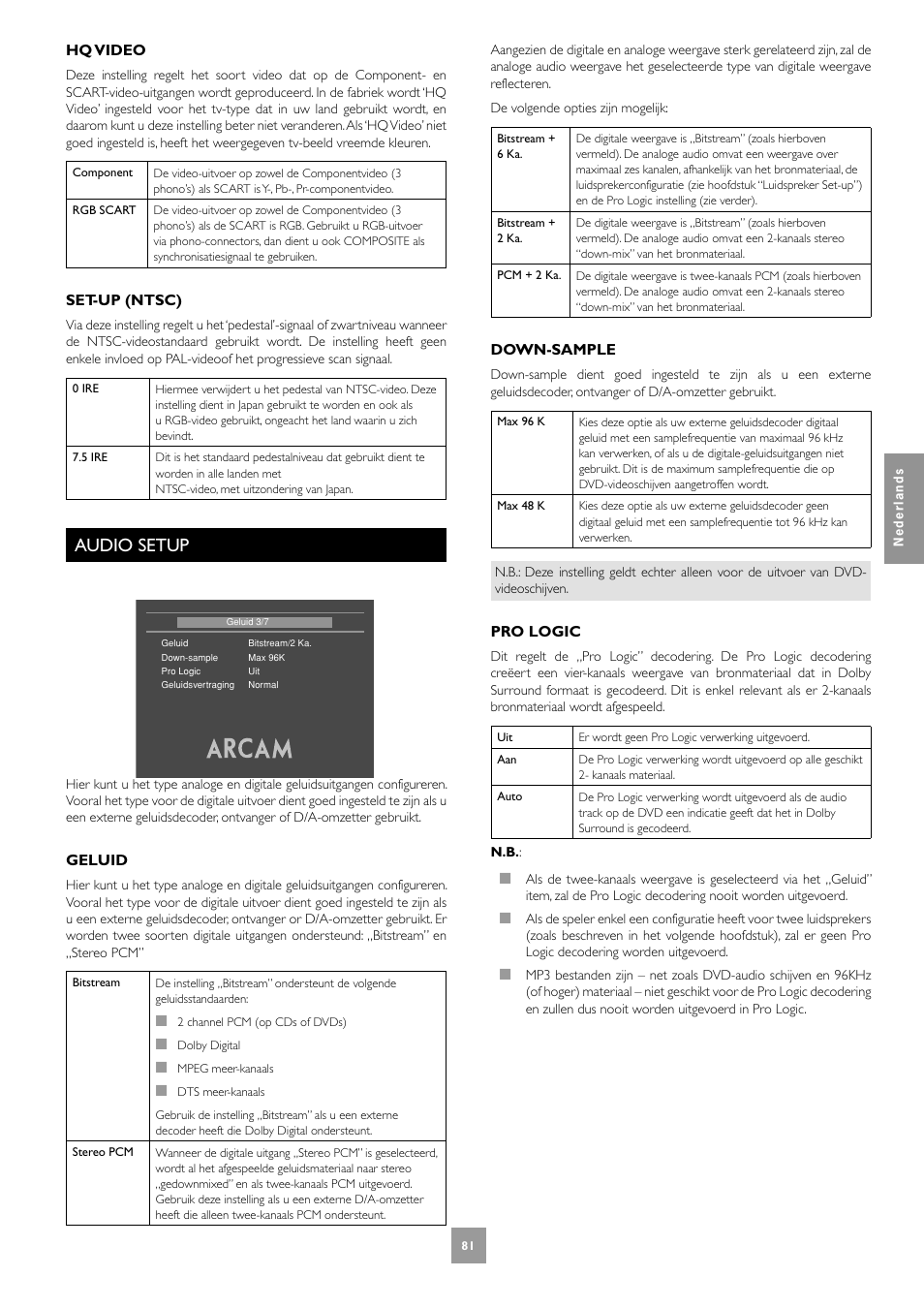 Audio setup | Arcam DV27A User Manual | Page 81 / 100
