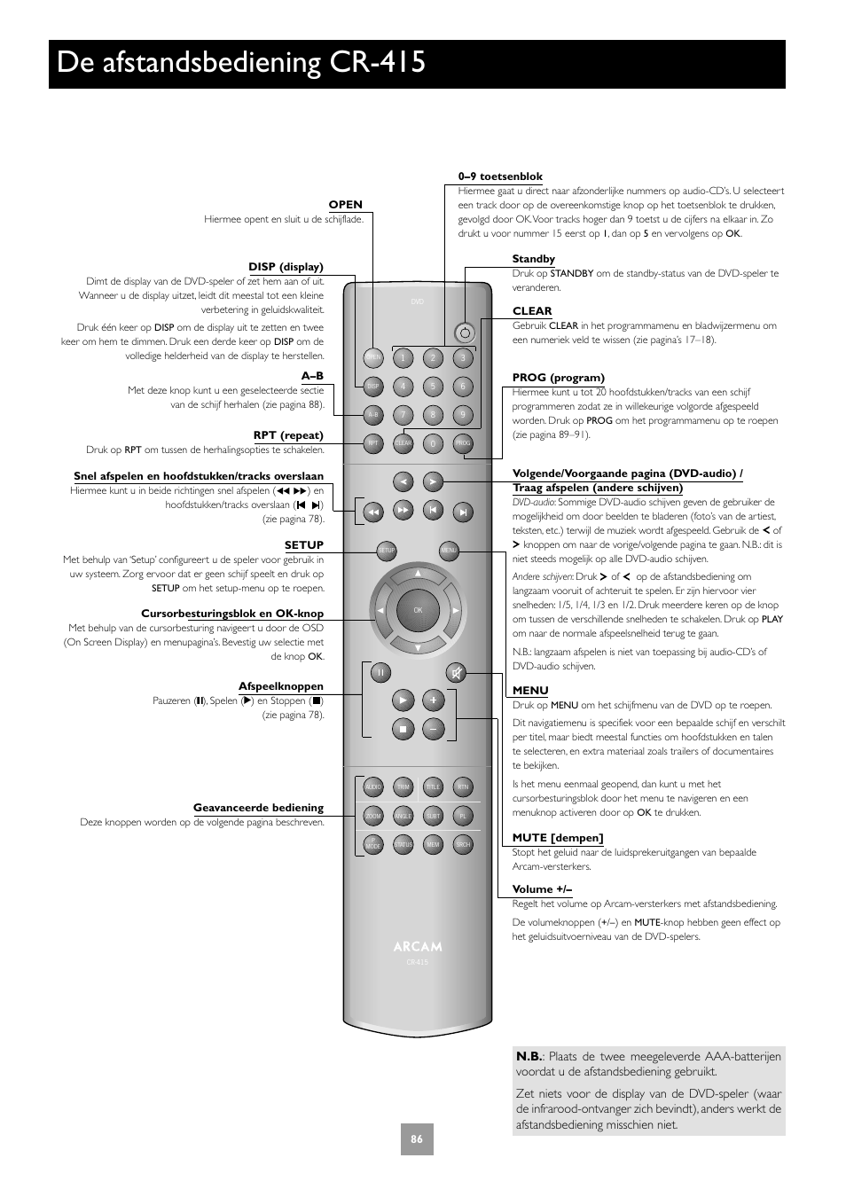 De afstandsbediening cr-415 | Arcam DV27A User Manual | Page 86 / 100