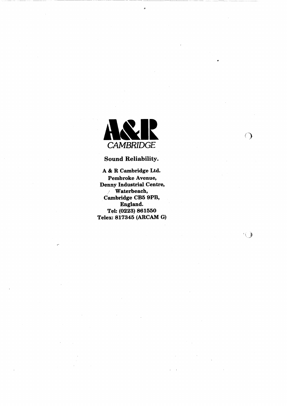 A<, Sound reliability | Arcam A60 User Manual | Page 16 / 16