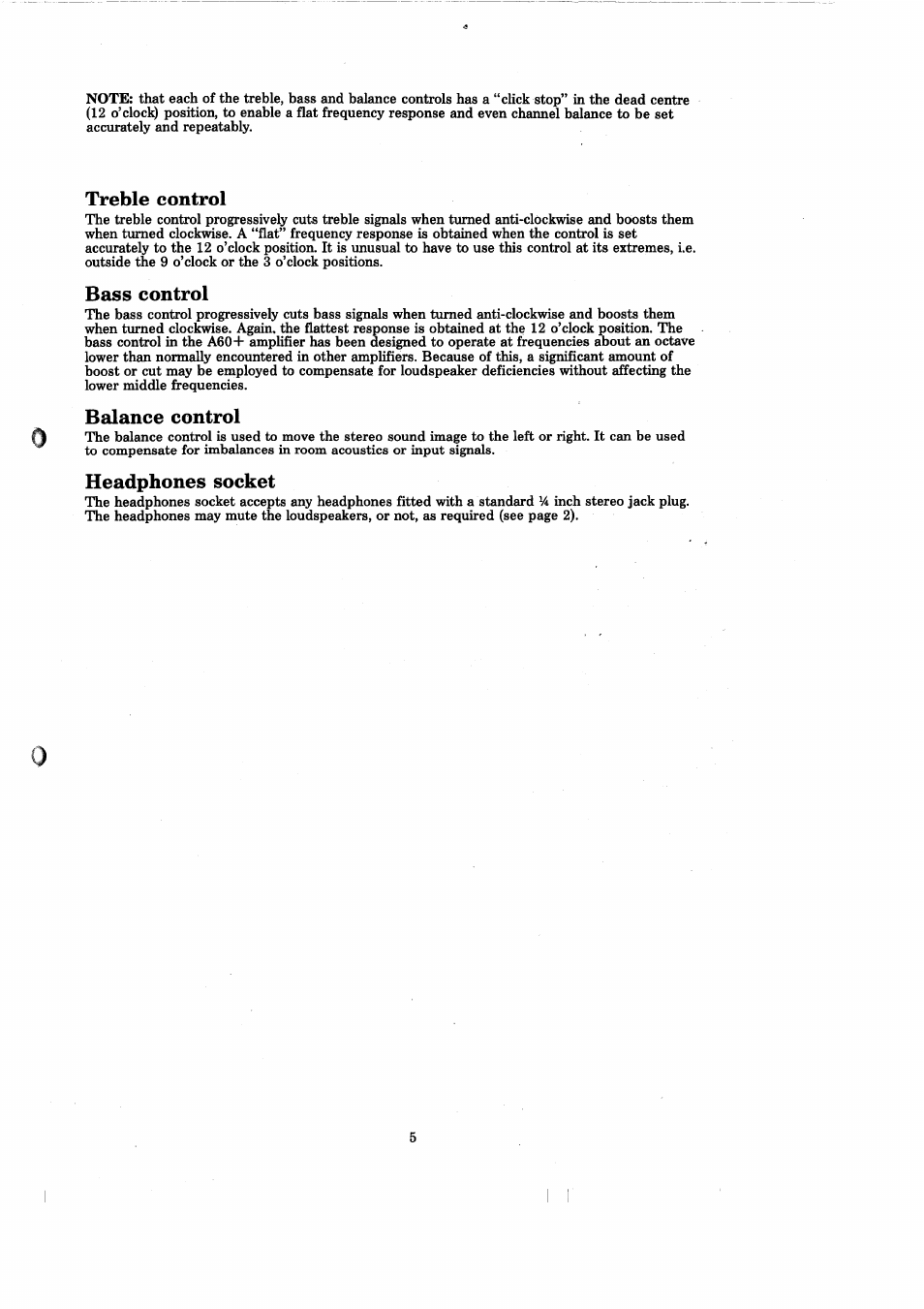 Treble control, Bass control, Balance control | Headphones socket | Arcam A60 User Manual | Page 7 / 16