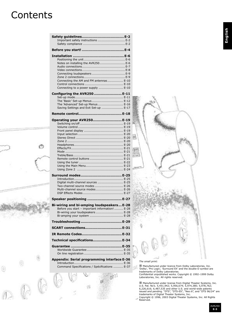 Arcam surround sound receiver AVR250 User Manual | Page 3 / 44