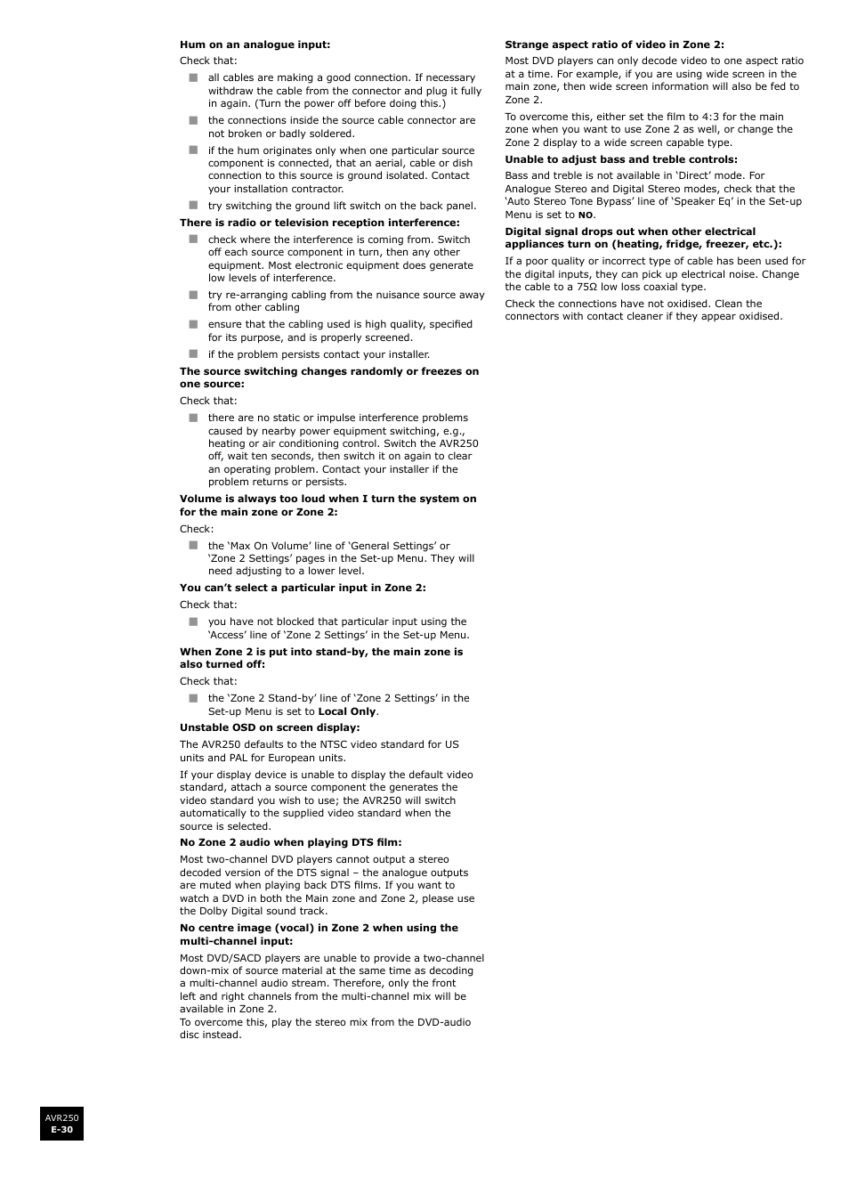 Arcam surround sound receiver AVR250 User Manual | Page 30 / 44