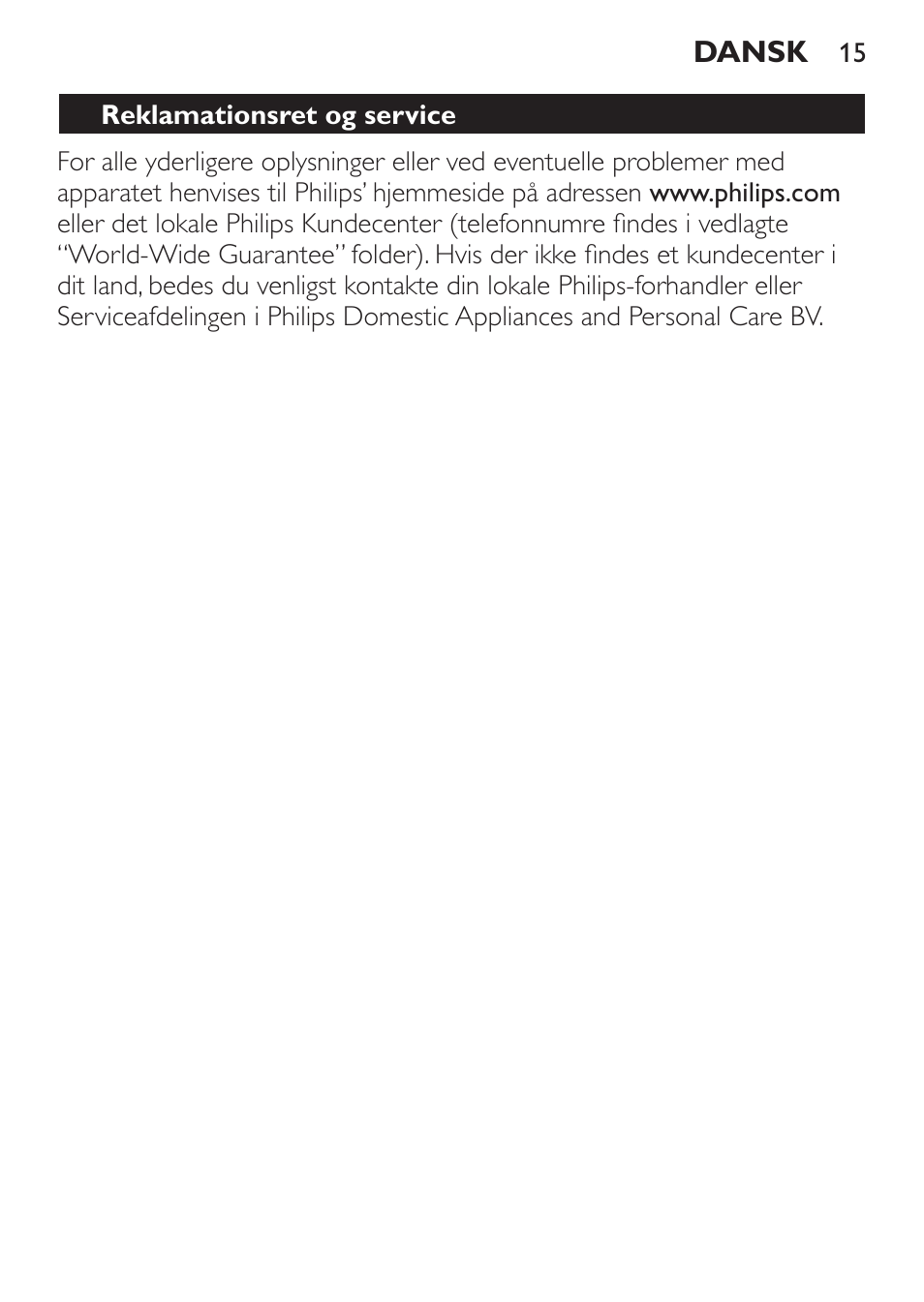 Reklamationsret og service | Philips Balance de cuisine User Manual | Page 15 / 82