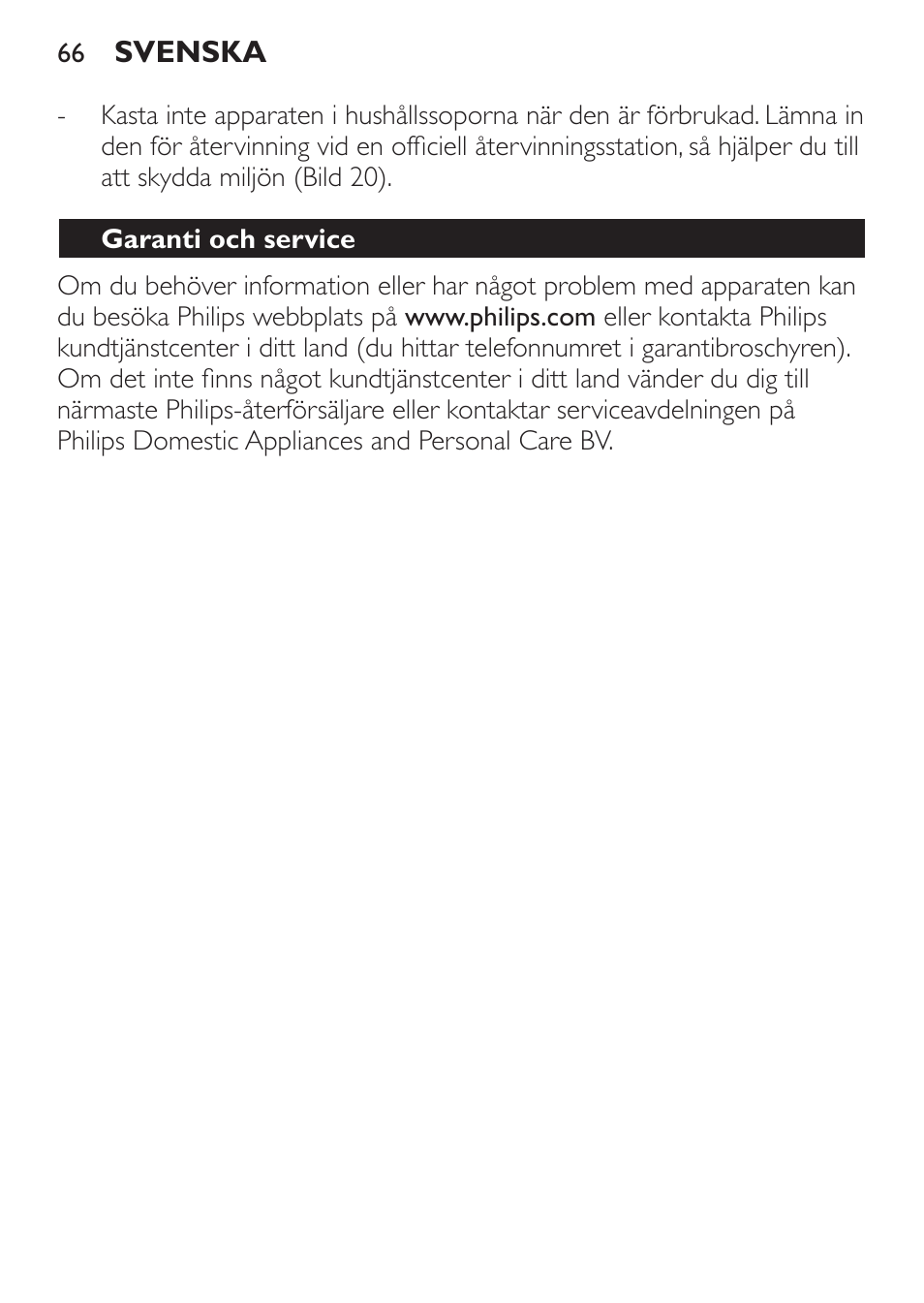 Garanti och service | Philips Balance de cuisine User Manual | Page 66 / 82