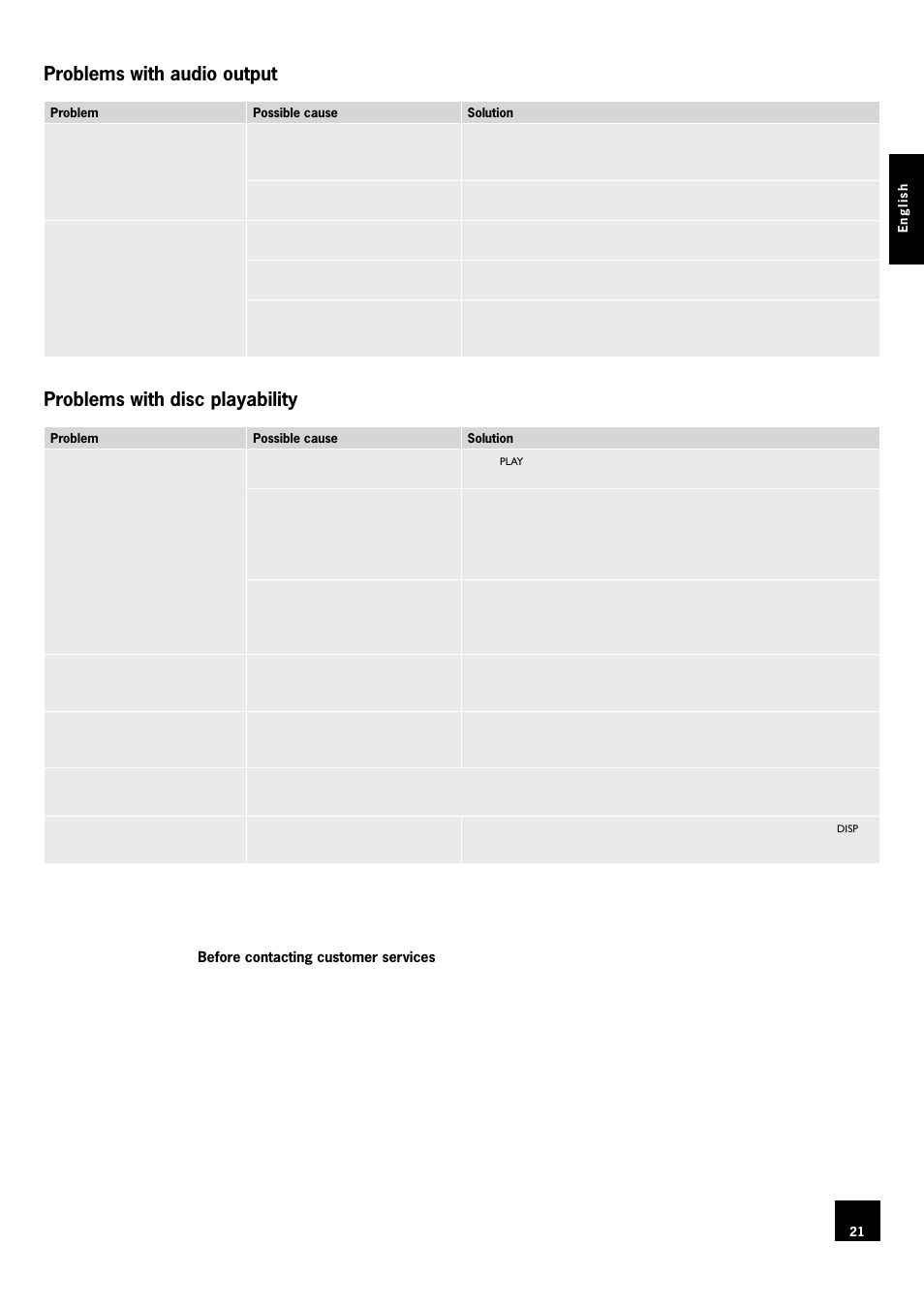 Roblems with audio output, Roblems with disc playability, Problems with audio output | 21 problems with disc playability, Problems with disc playability | Arcam DV78 User Manual | Page 21 / 100