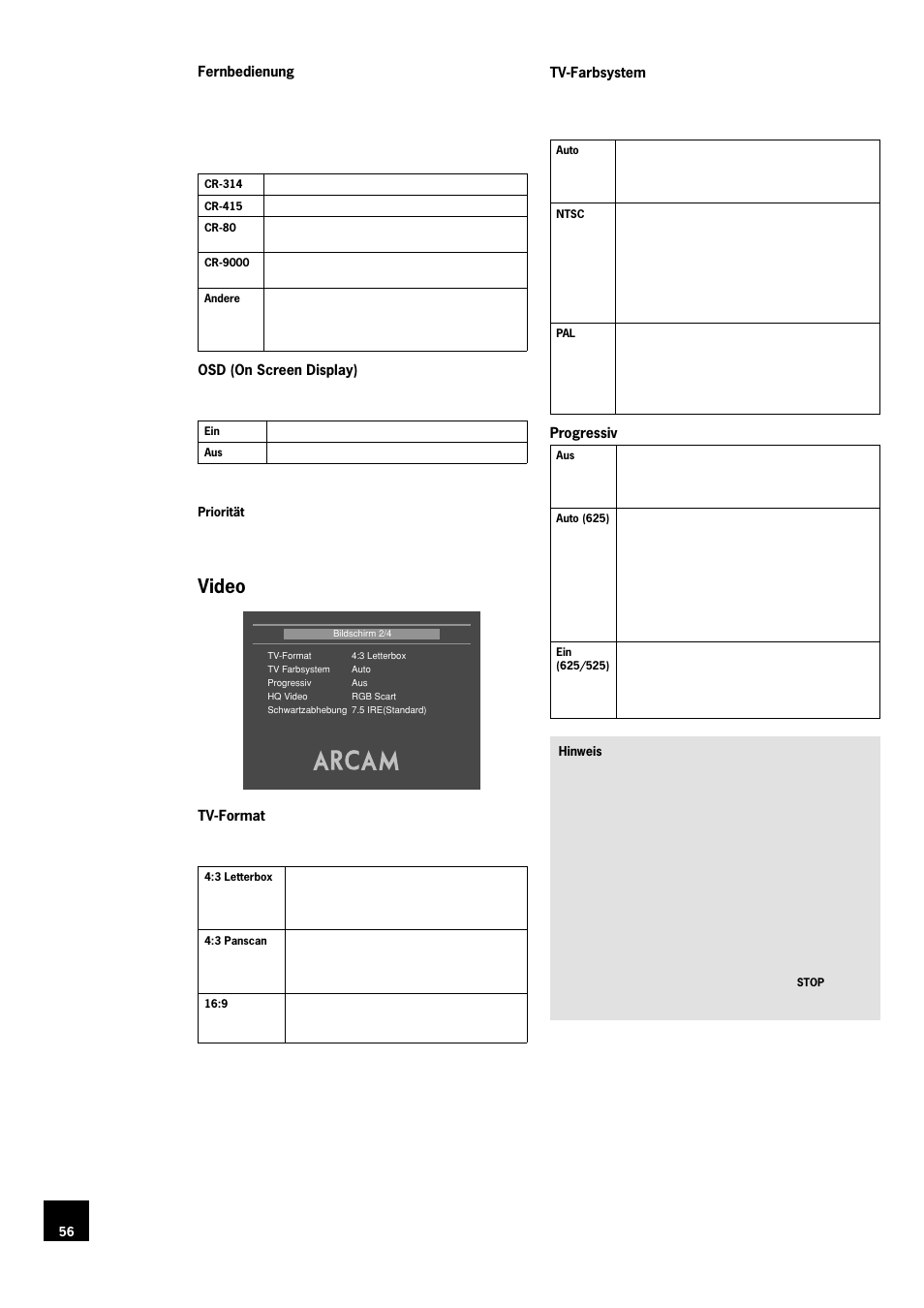 Video | Arcam DV78 User Manual | Page 56 / 100