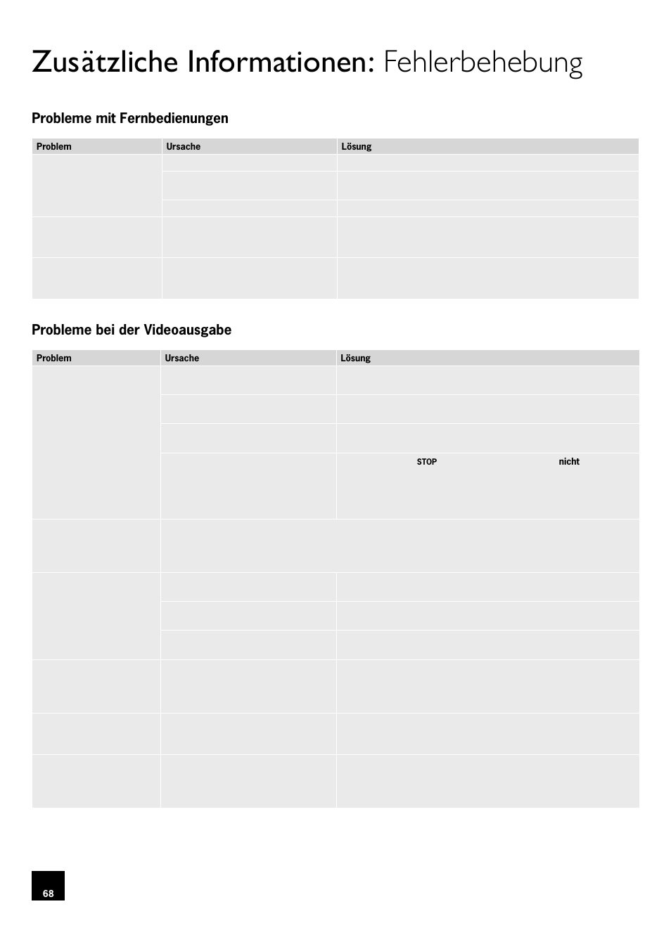 Zusätzliche informationen: fehlerbehebung, Probleme mit fernbedienungen, Probleme bei der videoausgabe | 68 probleme bei der videoausgabe | Arcam DV78 User Manual | Page 68 / 100