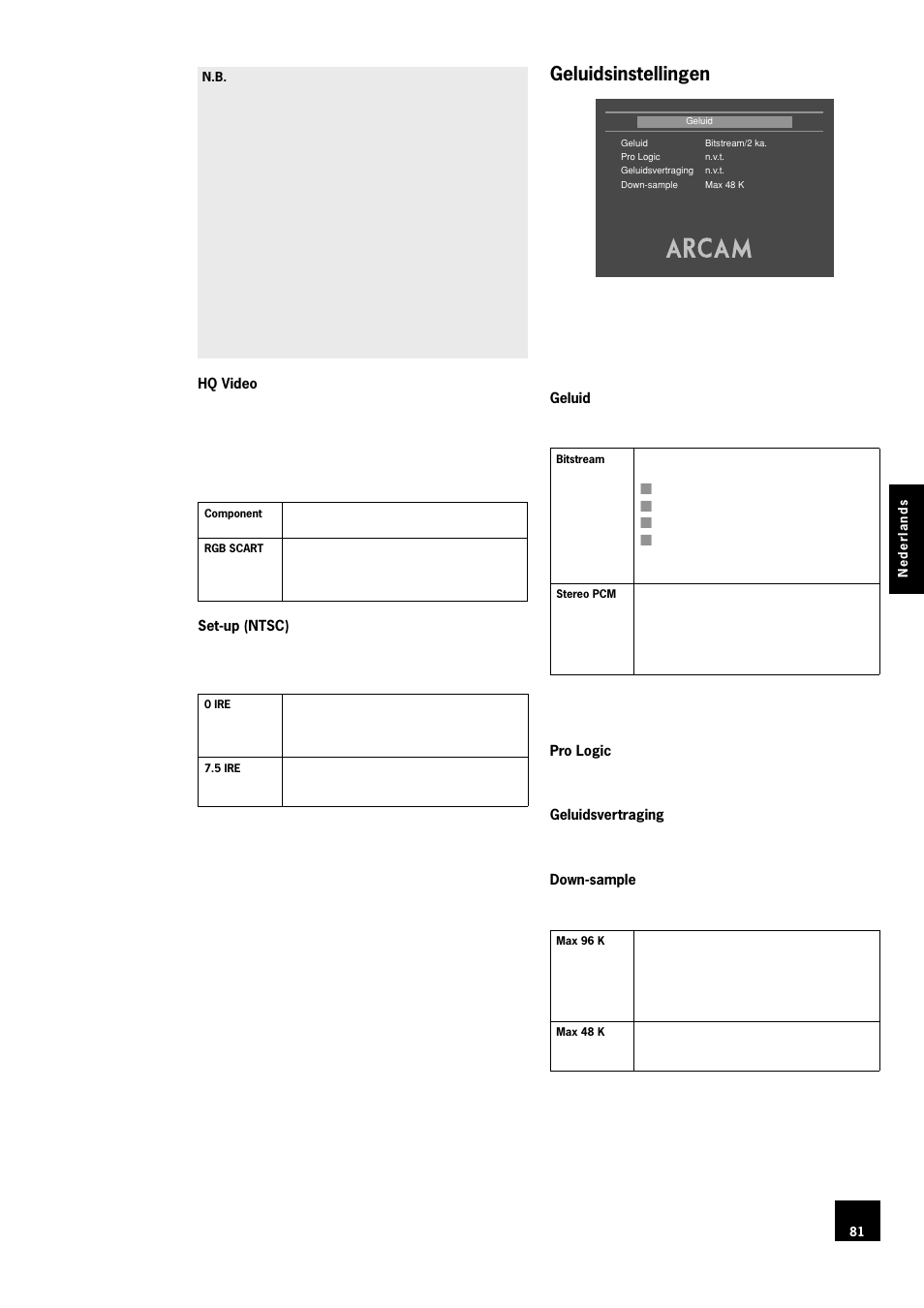 Geluidsinstellingen | Arcam DV78 User Manual | Page 81 / 100