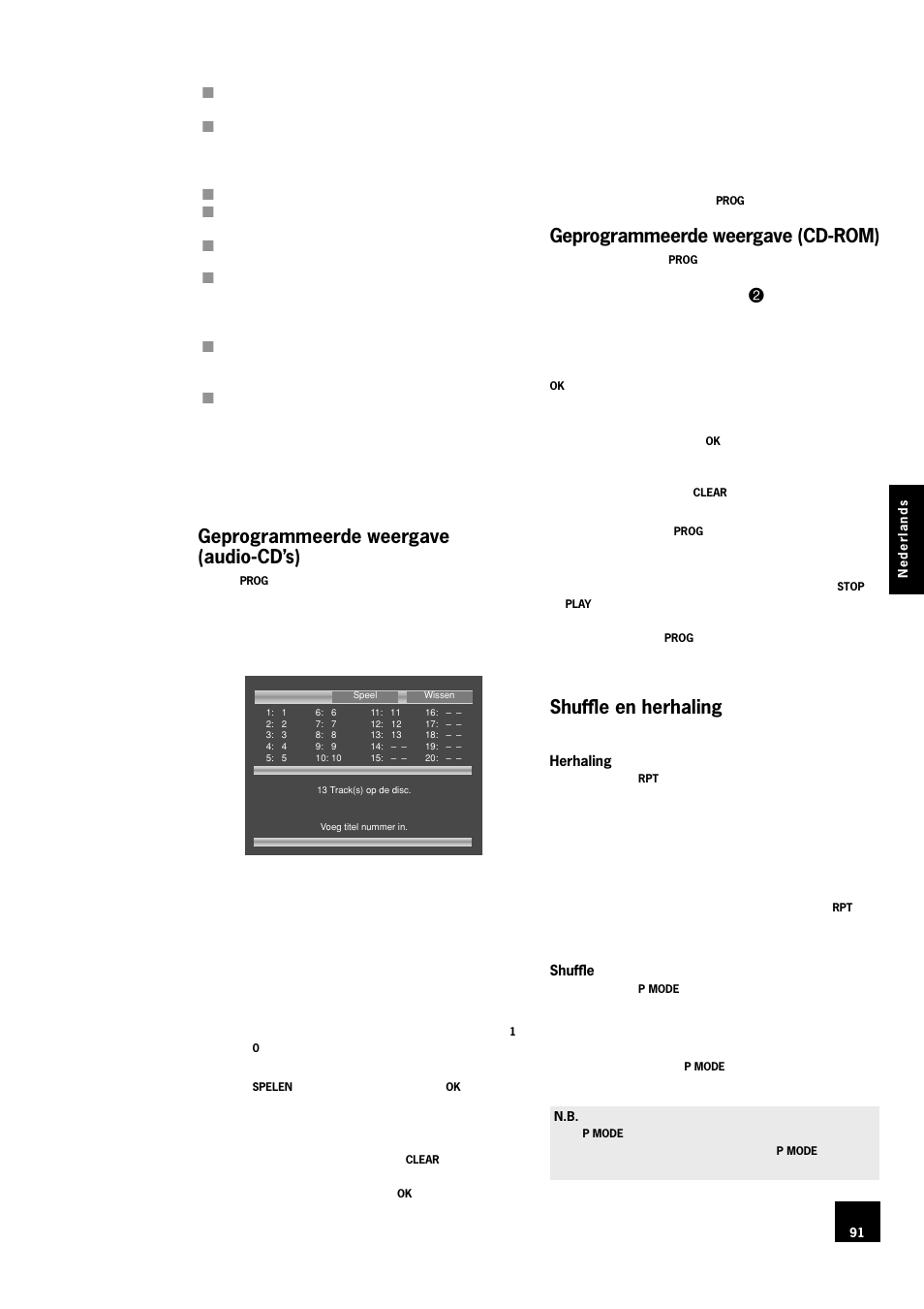 Geprogrammeerde weergave (audio-cd’s), Geprogrammeerde weergave (cd‑rom), Shuffle en herhaling | 91 geprogrammeerde weergave (cd-rom), 91 shuffle en herhaling, Geprogrammeerde weergave (cd-rom) | Arcam DV78 User Manual | Page 91 / 100