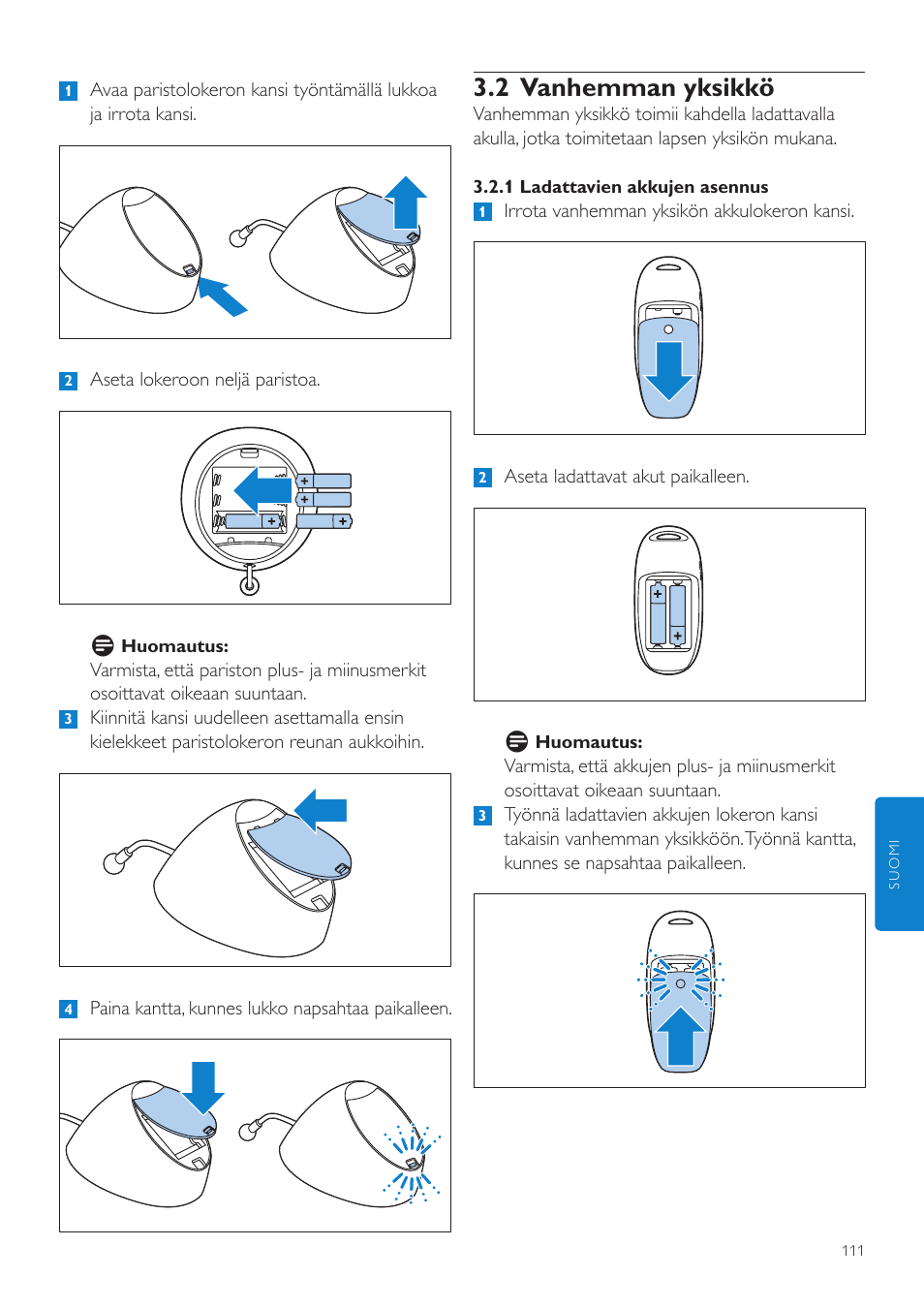 2 vanhemman yksikkö | Philips AVENT Écoute-bébé DECT User Manual | Page 111 / 294