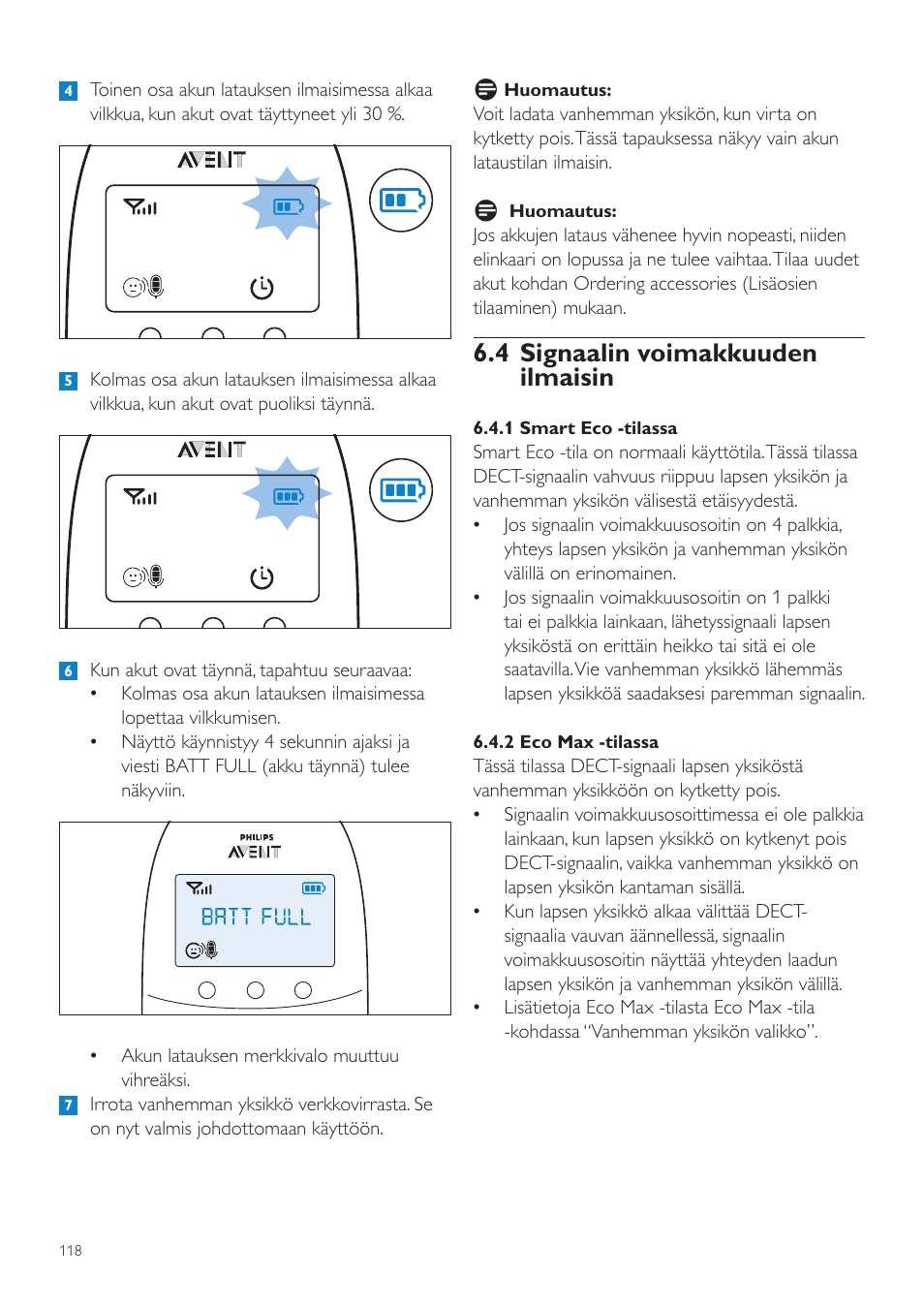 4 signaalin voimakkuuden ilmaisin | Philips AVENT Écoute-bébé DECT User Manual | Page 118 / 294