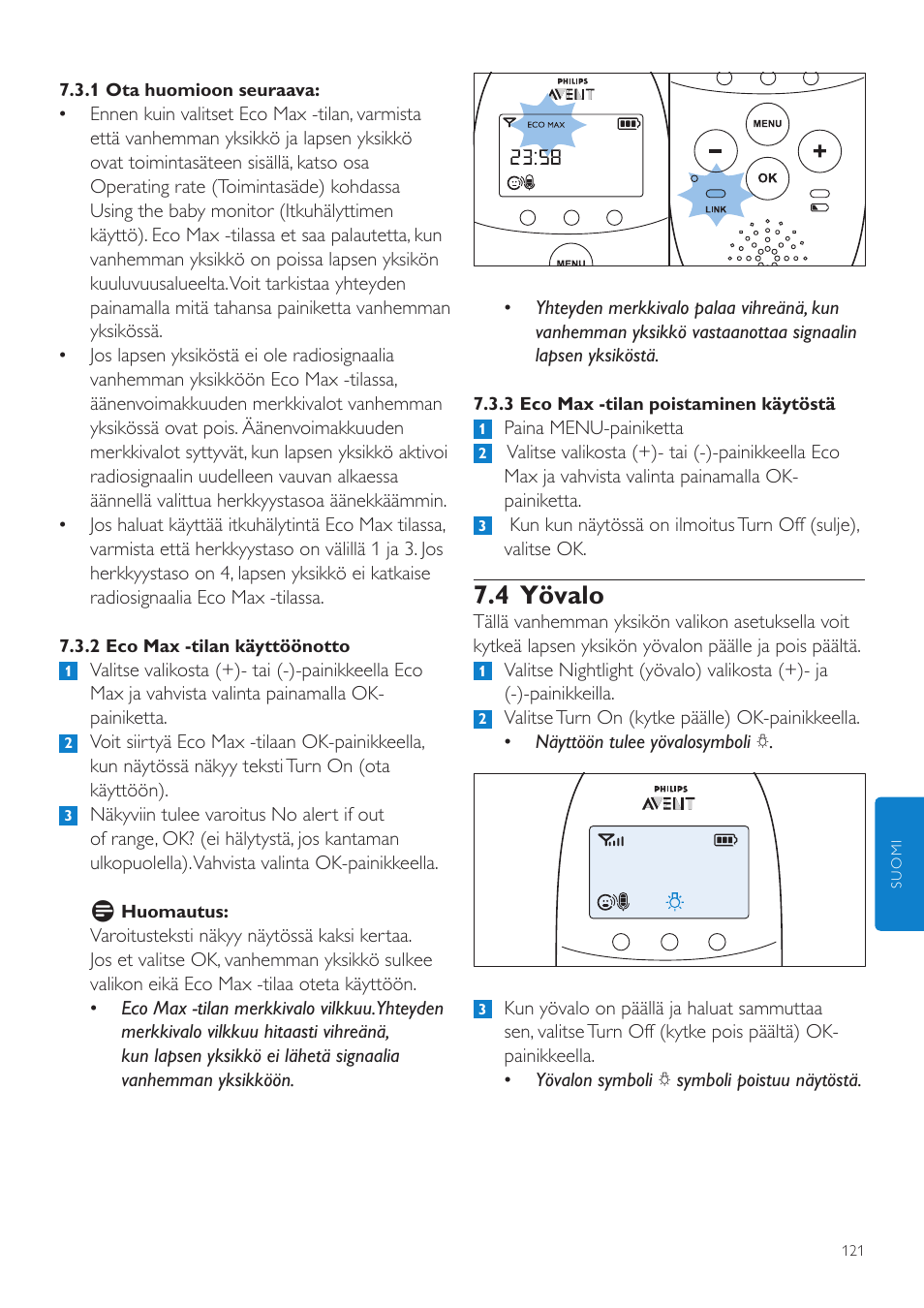 4 yövalo | Philips AVENT Écoute-bébé DECT User Manual | Page 121 / 294