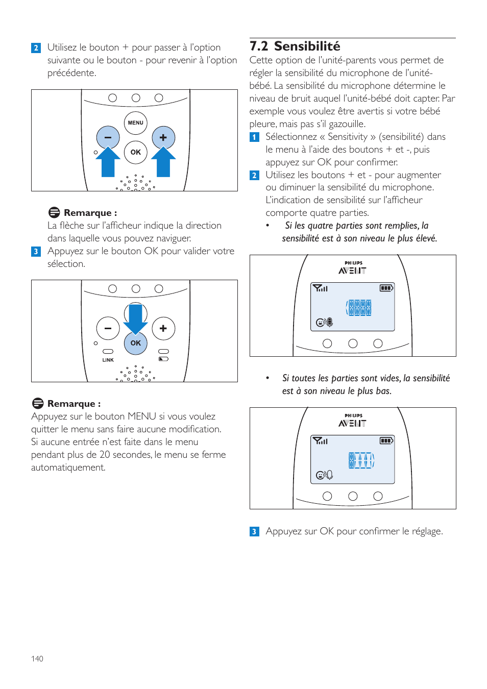 2 sensibilité | Philips AVENT Écoute-bébé DECT User Manual | Page 140 / 294