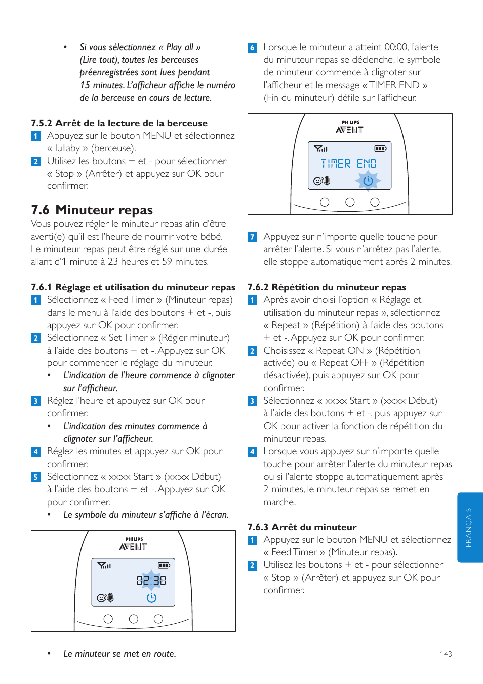 6 minuteur repas | Philips AVENT Écoute-bébé DECT User Manual | Page 143 / 294