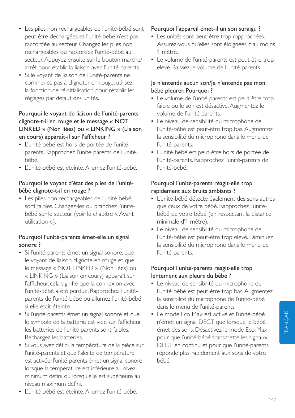 Philips AVENT Écoute-bébé DECT User Manual | Page 147 / 294