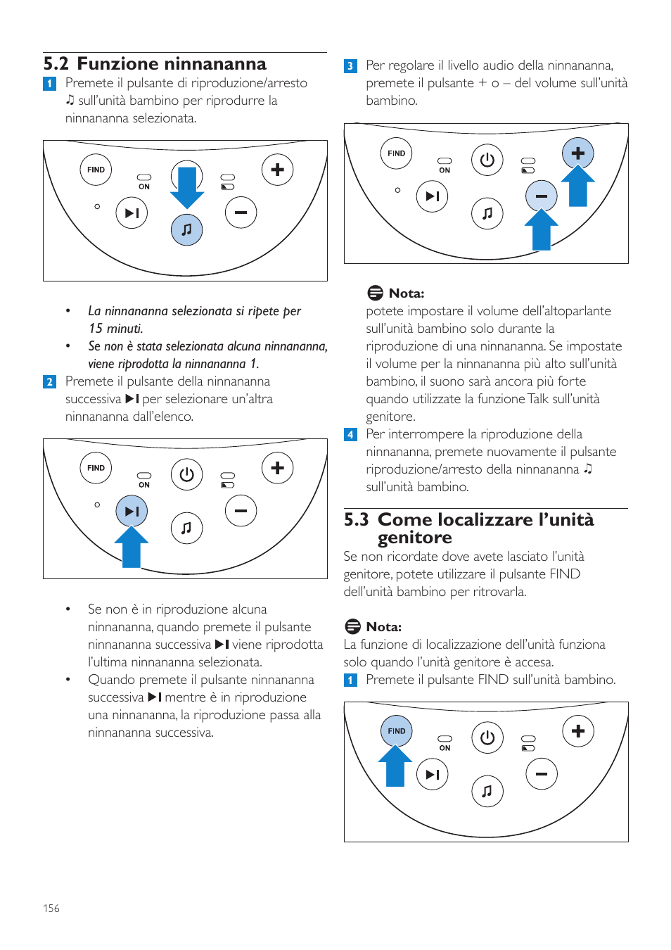 3 come localizzare l’unità genitore, 2 funzione ninnananna | Philips AVENT Écoute-bébé DECT User Manual | Page 156 / 294