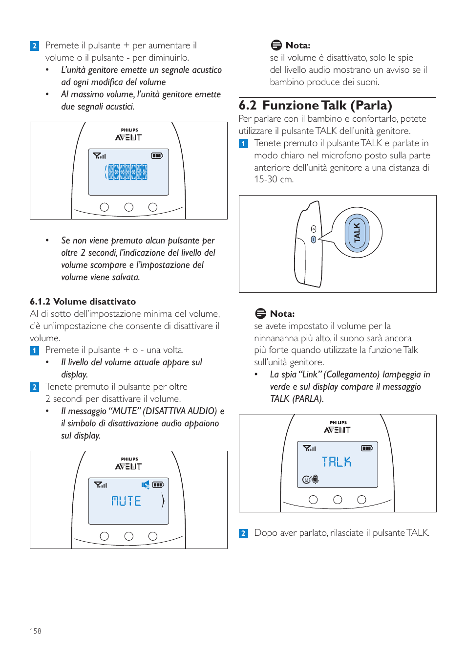 2 funzione talk (parla) | Philips AVENT Écoute-bébé DECT User Manual | Page 158 / 294