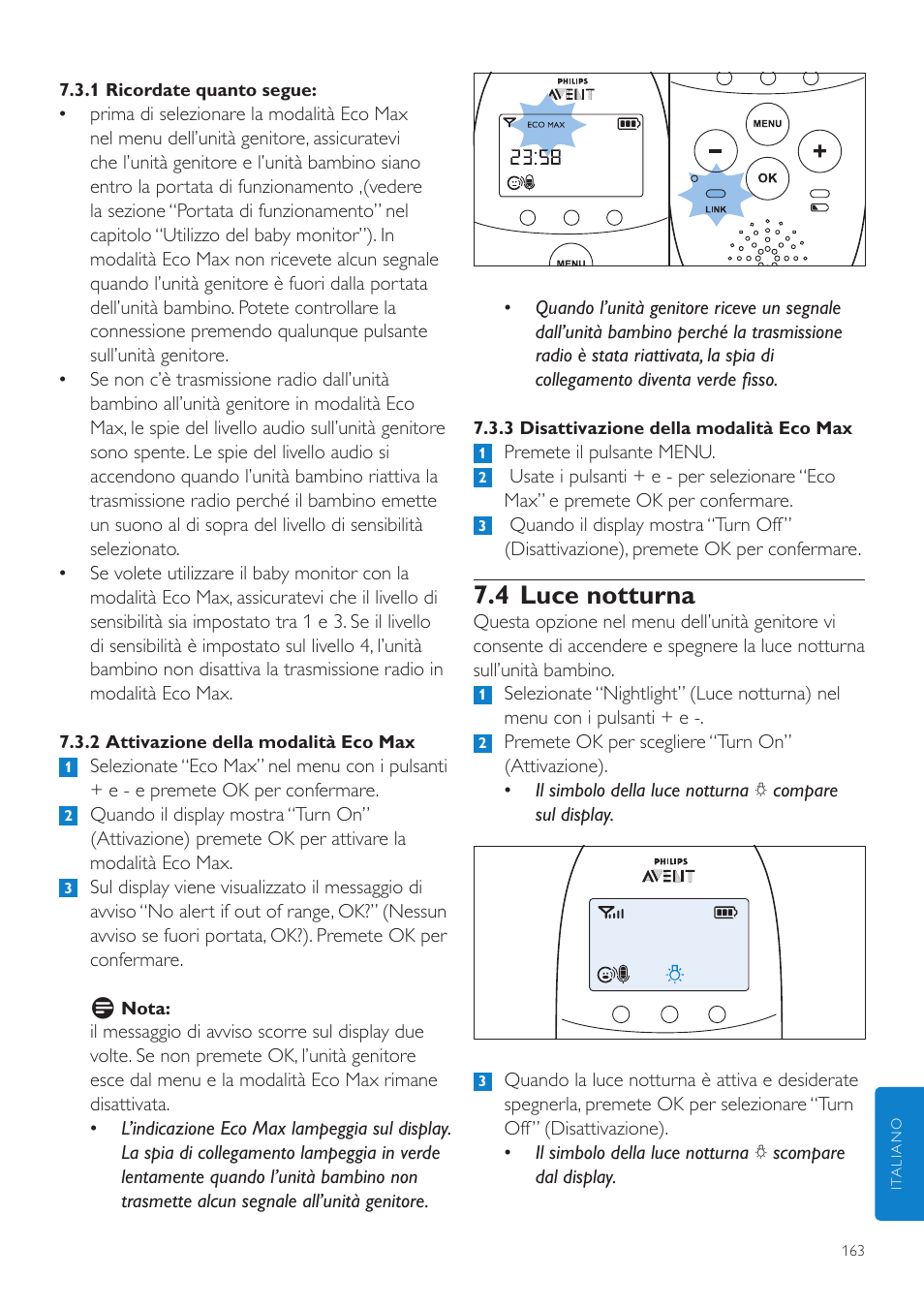 4 luce notturna | Philips AVENT Écoute-bébé DECT User Manual | Page 163 / 294