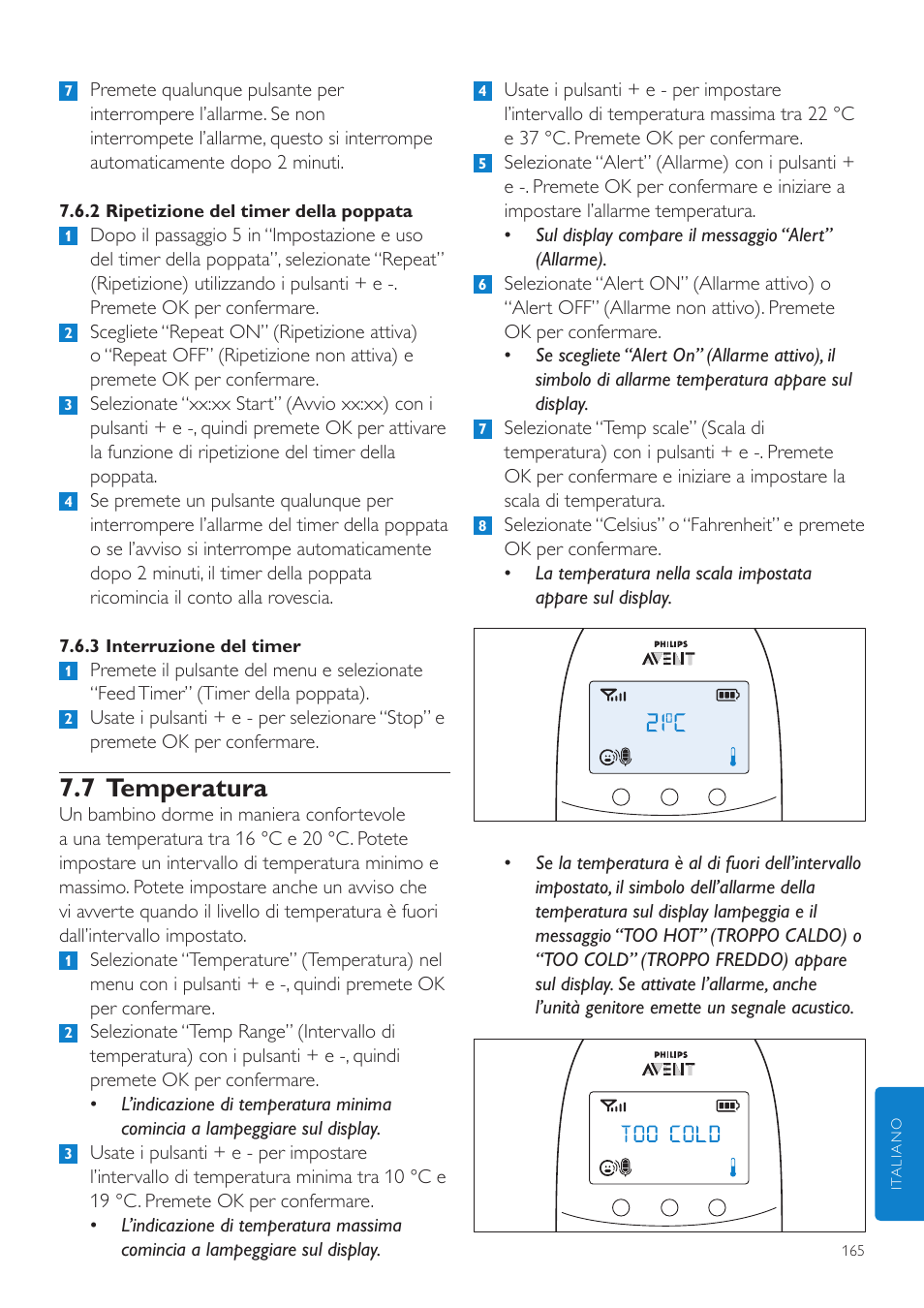 7 temperatura | Philips AVENT Écoute-bébé DECT User Manual | Page 165 / 294