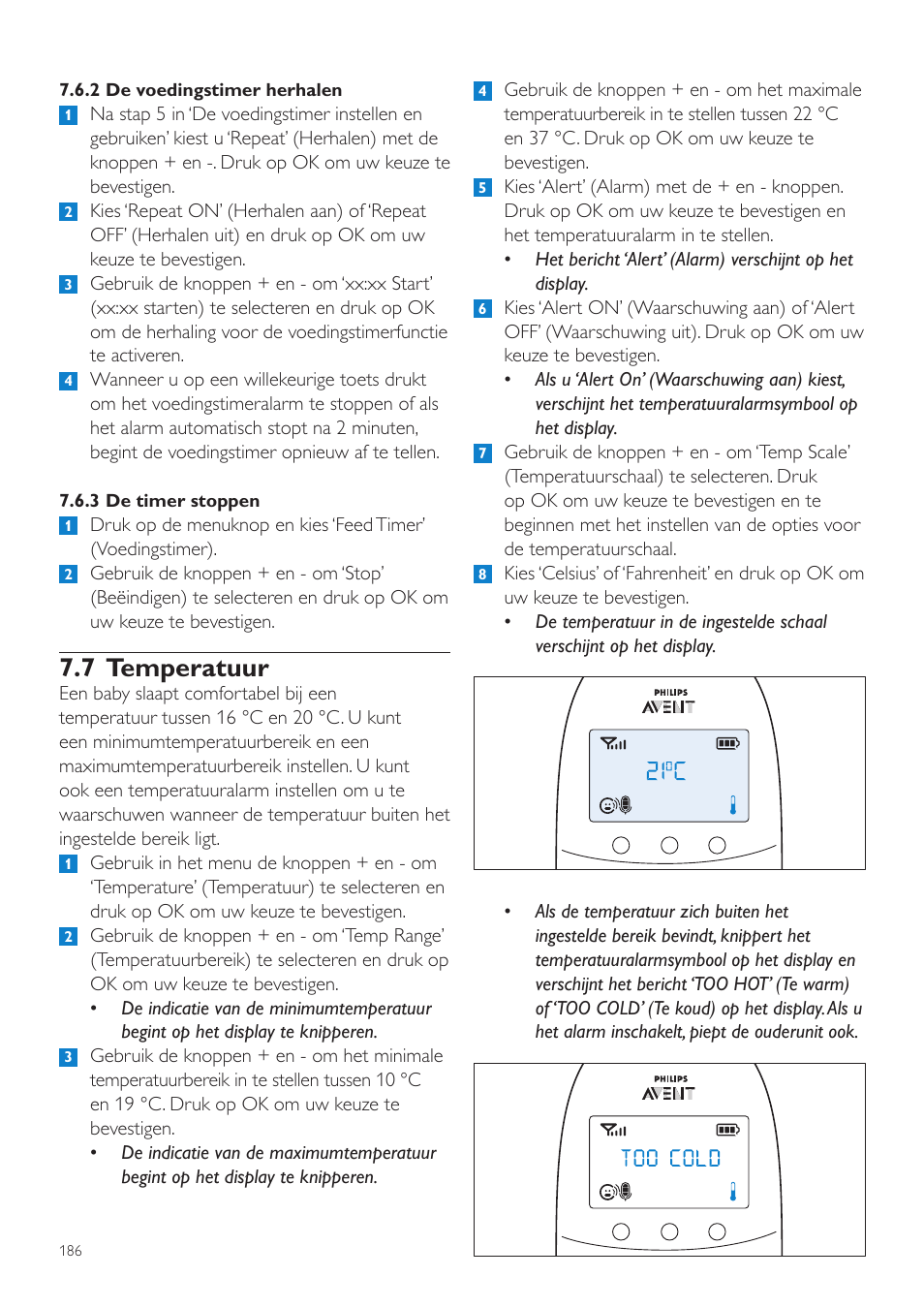 7 temperatuur | Philips AVENT Écoute-bébé DECT User Manual | Page 186 / 294