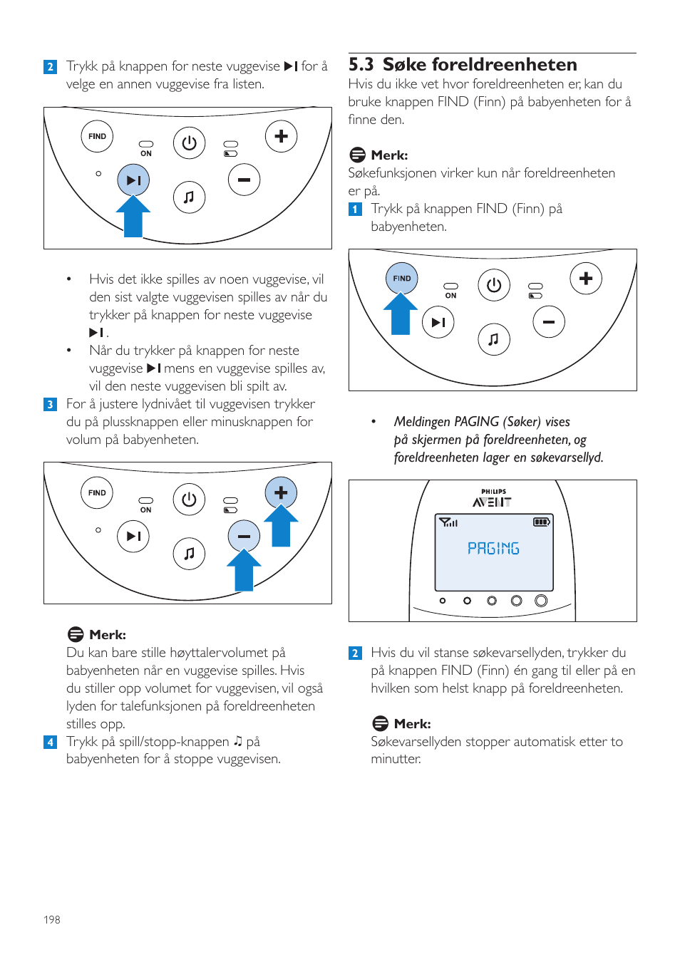 3 søke foreldreenheten | Philips AVENT Écoute-bébé DECT User Manual | Page 198 / 294