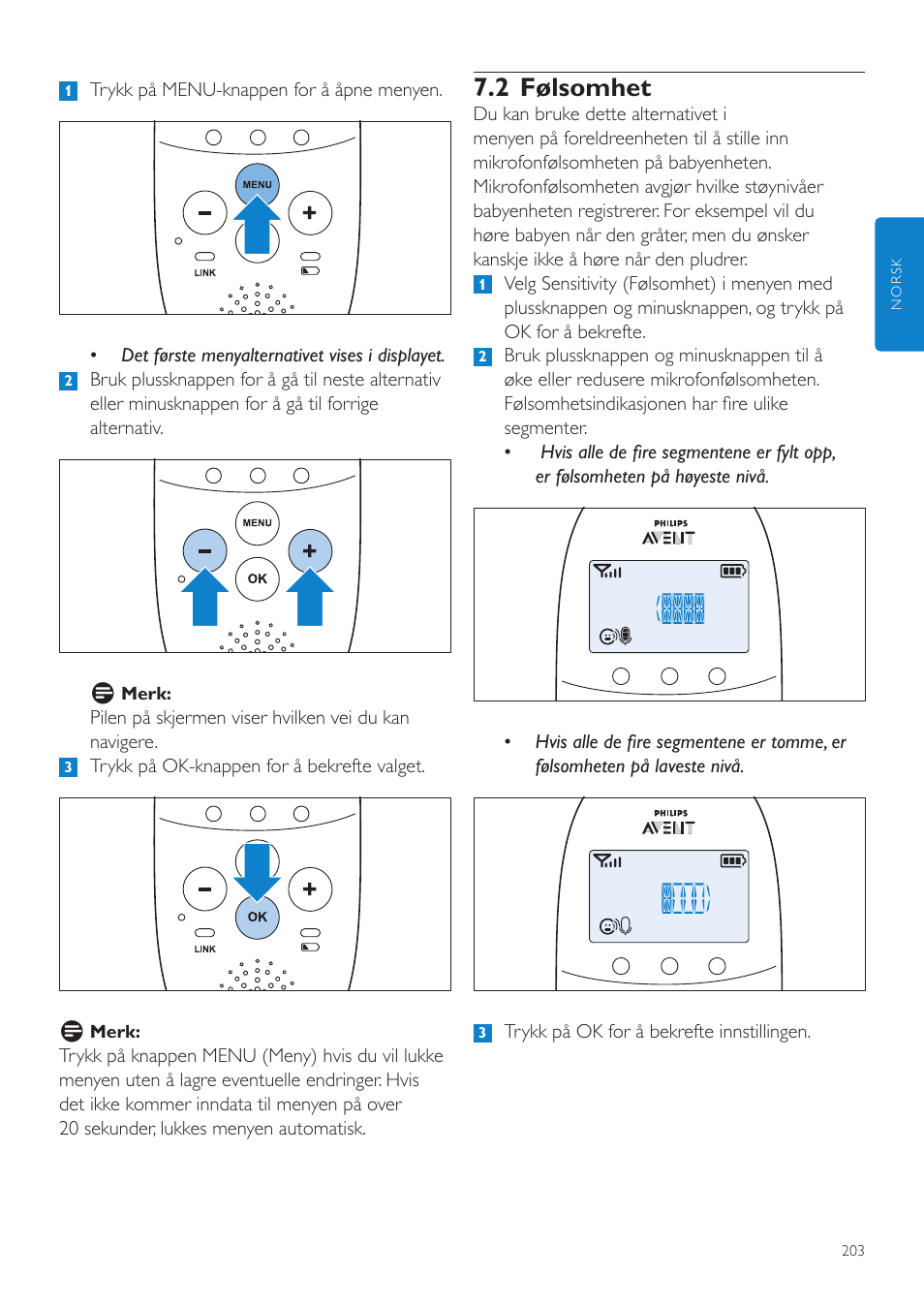 2 følsomhet | Philips AVENT Écoute-bébé DECT User Manual | Page 203 / 294