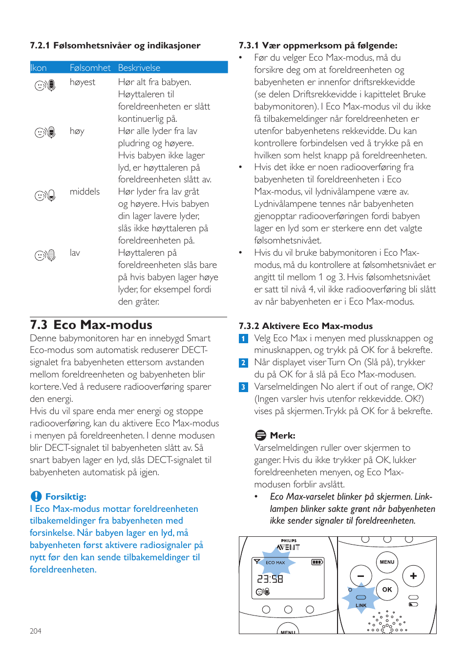 3 eco max-modus | Philips AVENT Écoute-bébé DECT User Manual | Page 204 / 294