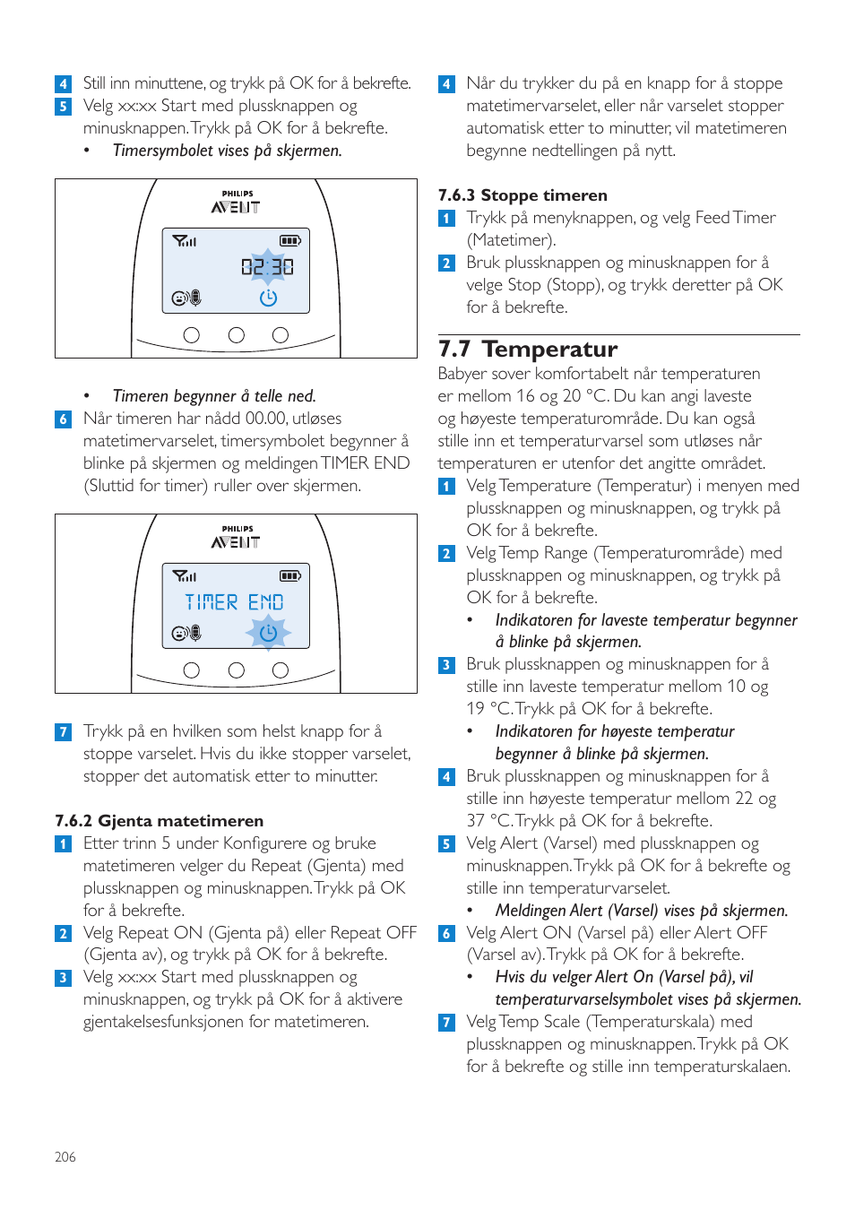 7 temperatur | Philips AVENT Écoute-bébé DECT User Manual | Page 206 / 294