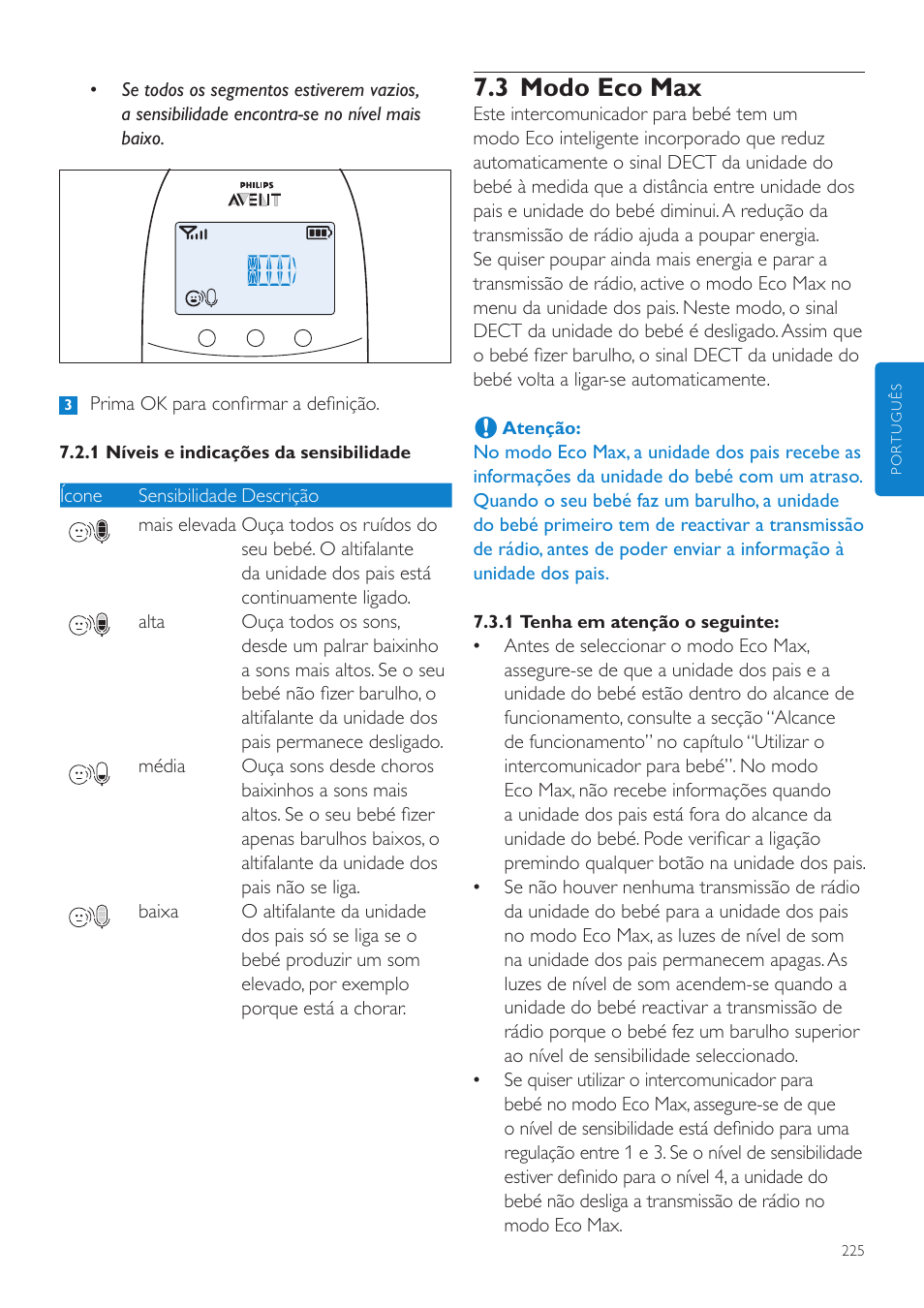 3 modo eco max | Philips AVENT Écoute-bébé DECT User Manual | Page 225 / 294