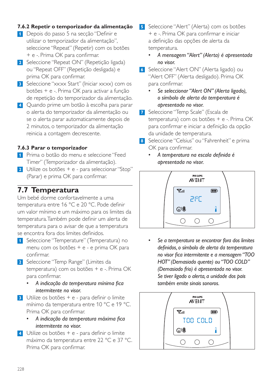 7 temperatura | Philips AVENT Écoute-bébé DECT User Manual | Page 228 / 294