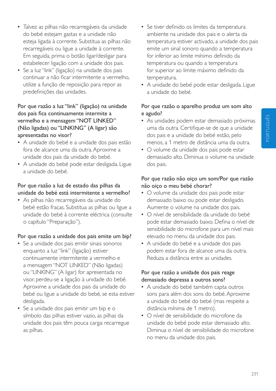 Philips AVENT Écoute-bébé DECT User Manual | Page 231 / 294