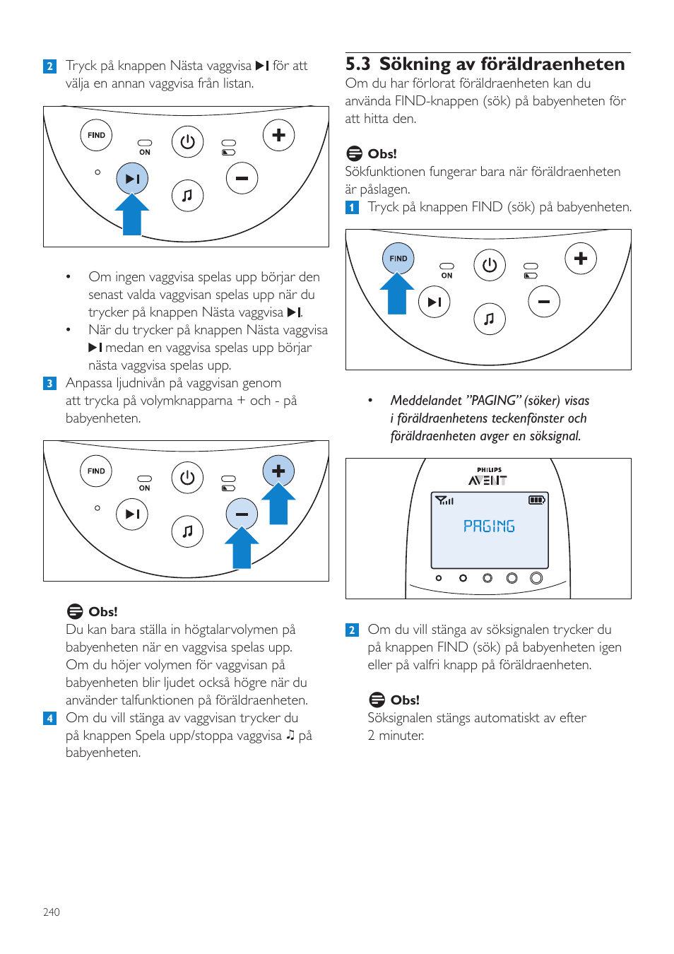 3 sökning av föräldraenheten | Philips AVENT Écoute-bébé DECT User Manual | Page 240 / 294