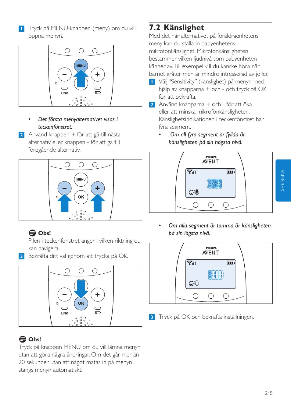 2 känslighet | Philips AVENT Écoute-bébé DECT User Manual | Page 245 / 294