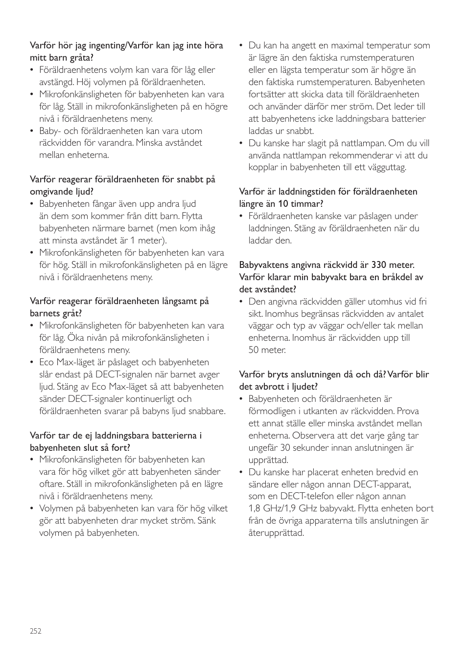 Philips AVENT Écoute-bébé DECT User Manual | Page 252 / 294