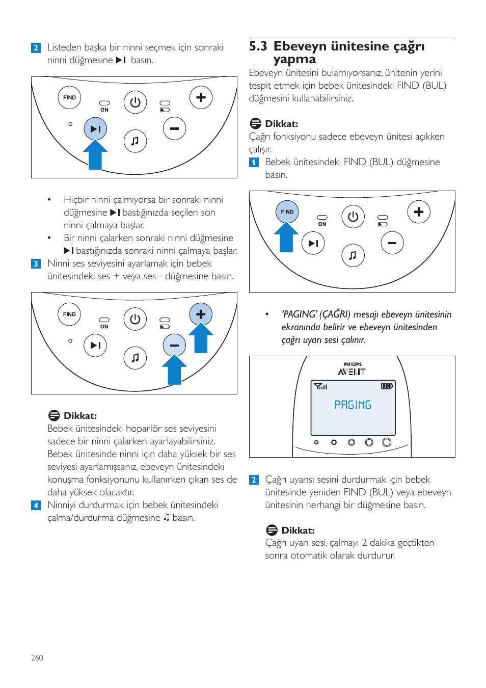 3 ebeveyn ünitesine çağrı yapma | Philips AVENT Écoute-bébé DECT User Manual | Page 260 / 294