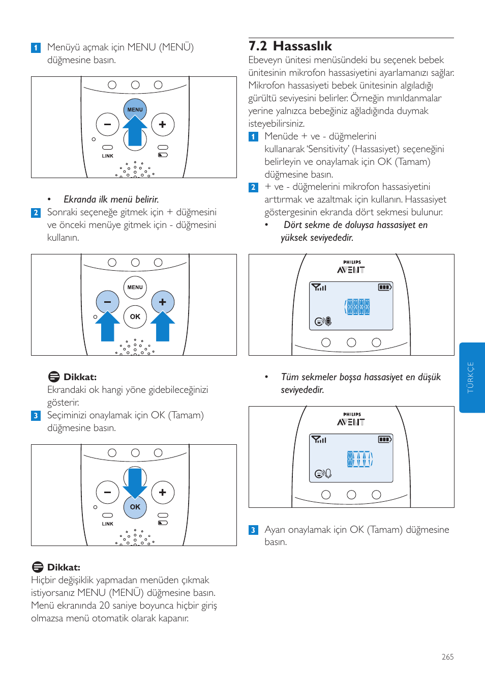 2 hassaslık | Philips AVENT Écoute-bébé DECT User Manual | Page 265 / 294