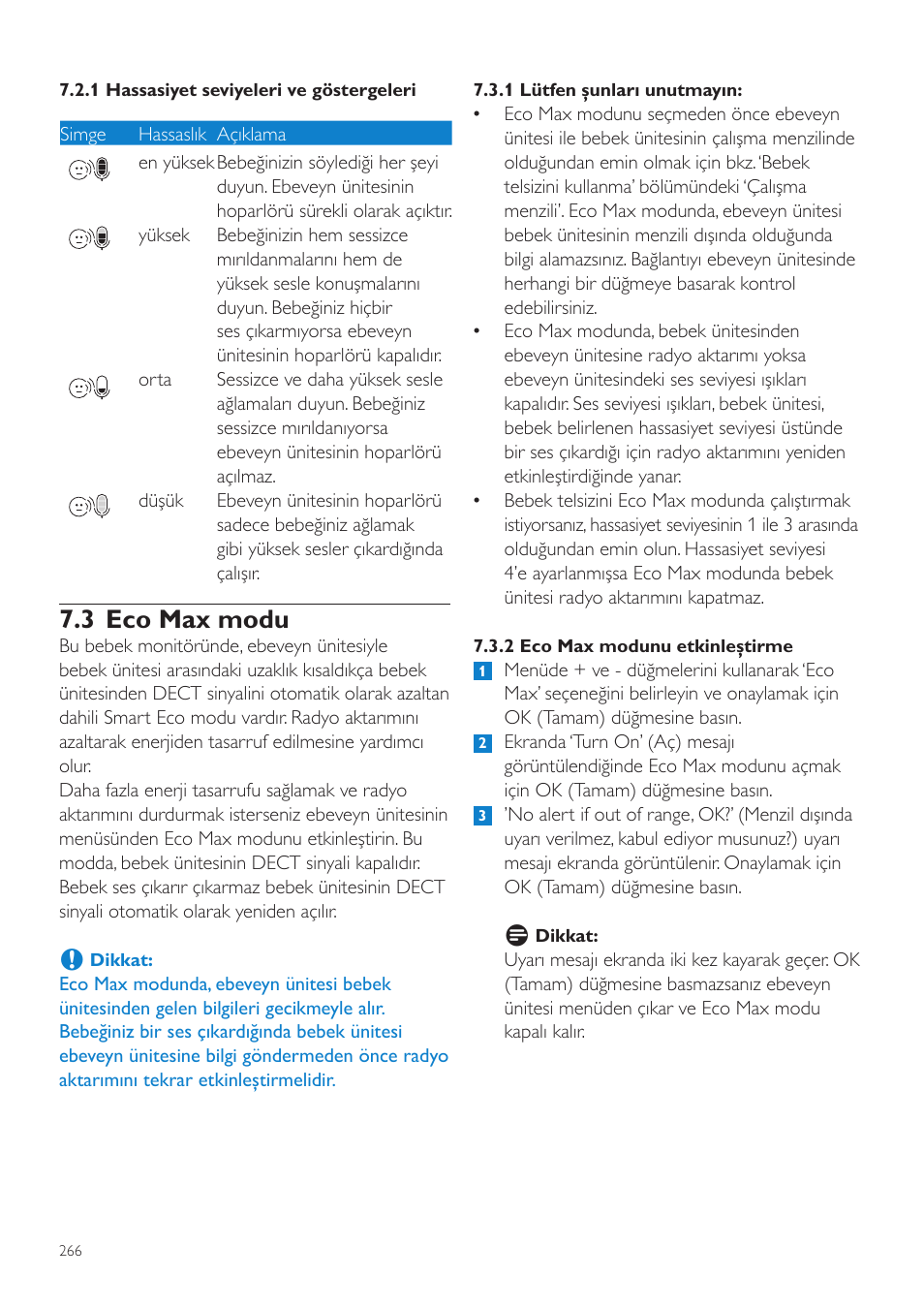 3 eco max modu | Philips AVENT Écoute-bébé DECT User Manual | Page 266 / 294