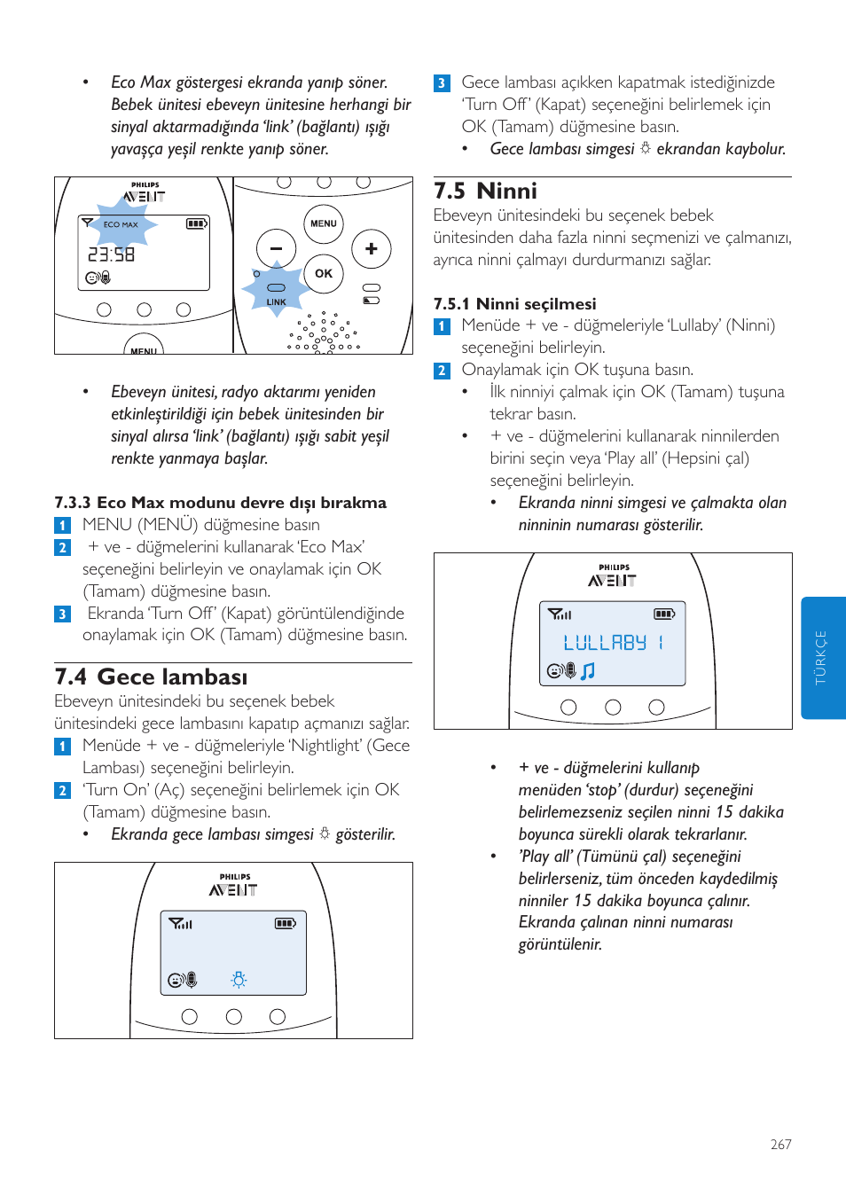 5 ninni, 4 gece lambası | Philips AVENT Écoute-bébé DECT User Manual | Page 267 / 294